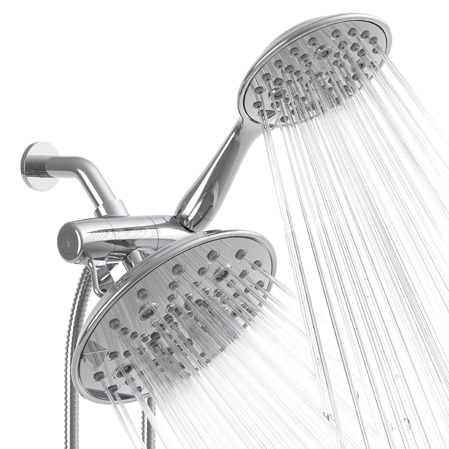 SparkPod Dual Shower Head - 8'' High Pressure Rain Shower Heads with Handheld Spray Combo - Rainfall, Handheld & Dual Mode - Easy Install 3-Way Showerhead with Hose & Holder (Midnight Black Matte)