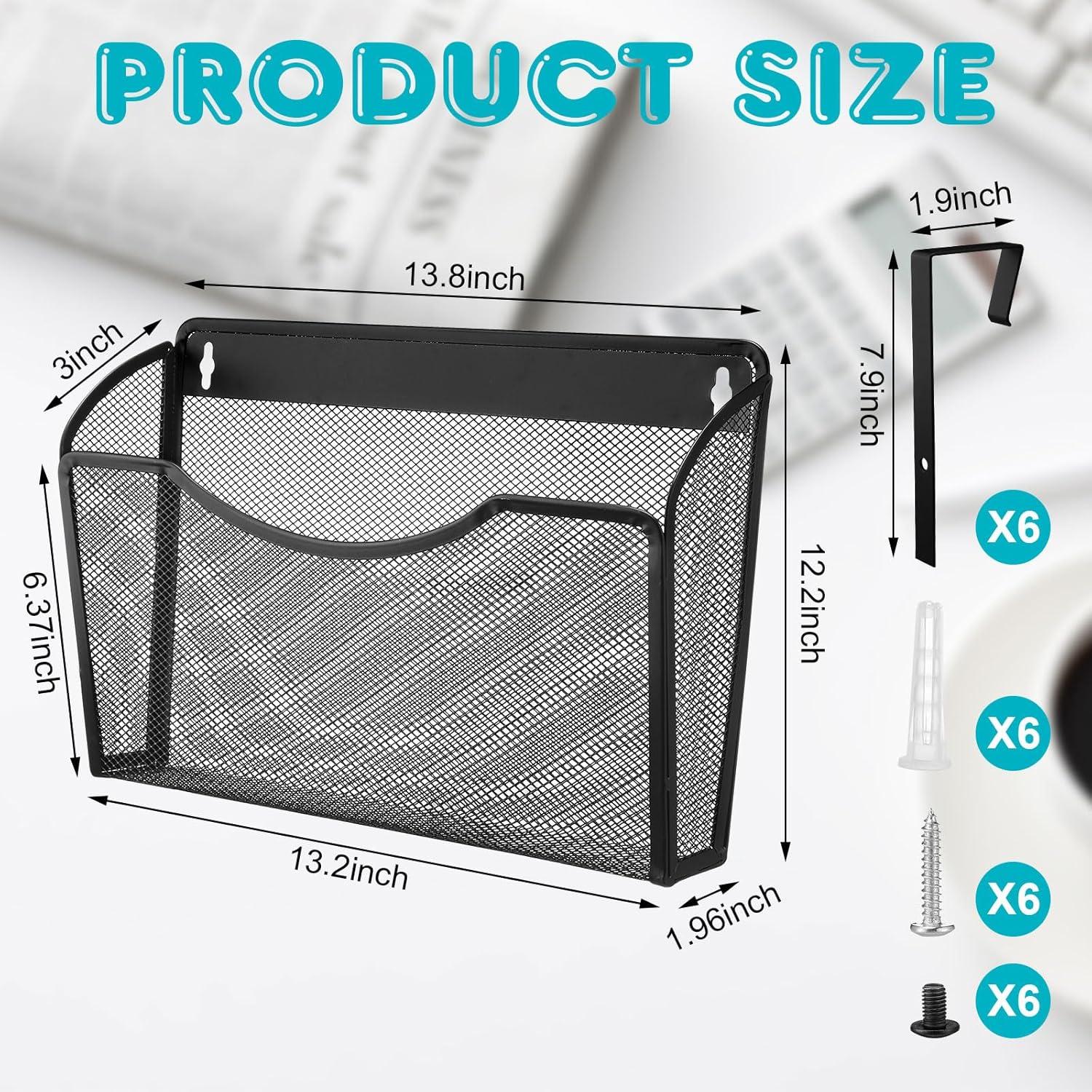 Mesh 3 Pack Wall Mounted File Holder Metal Hanging Vertical Wall File Pocket Organizer for Office and Home, Black