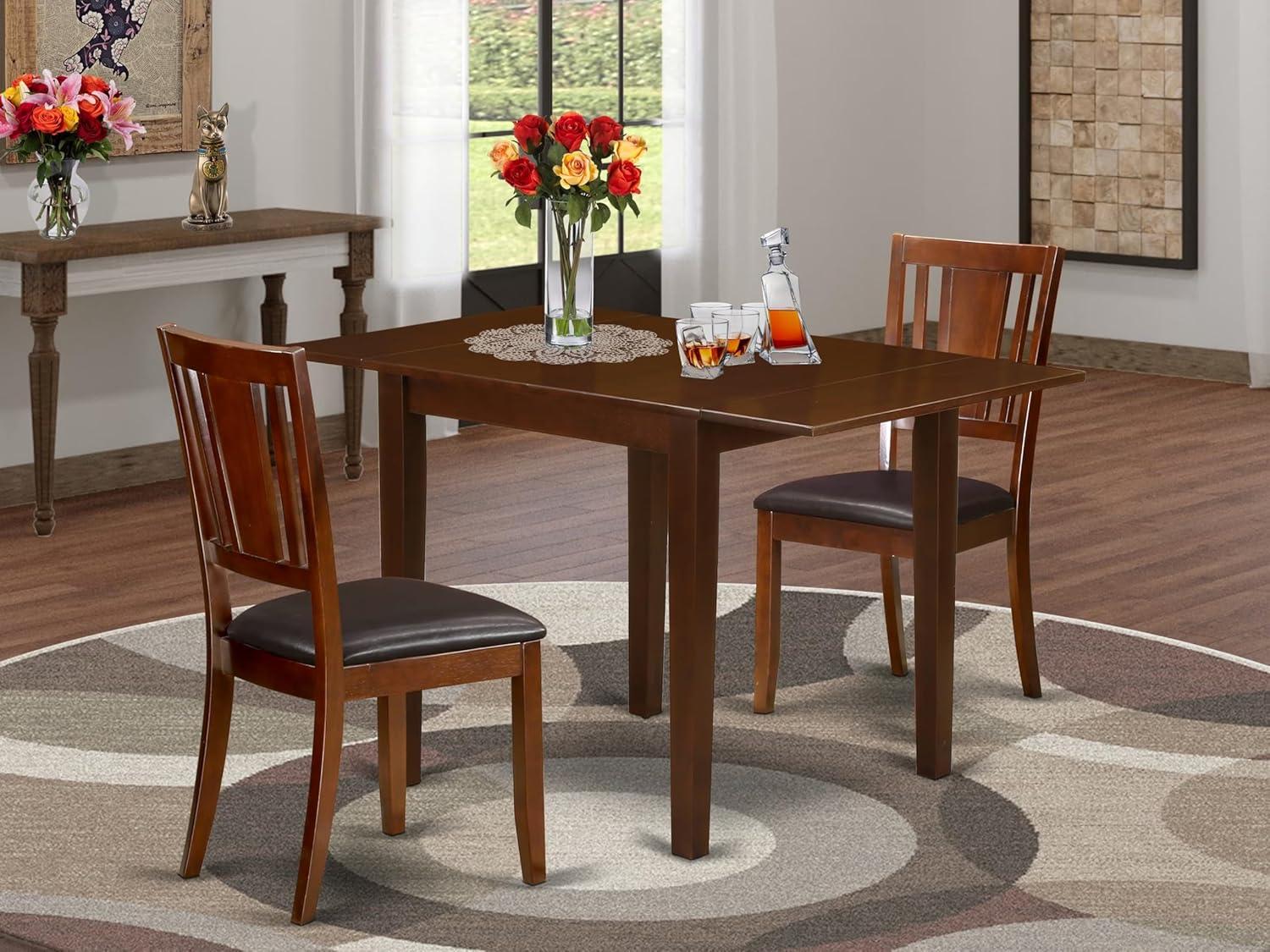 East West Furniture Norden 3-piece Dining Set with Leather Chairs in Mahogany
