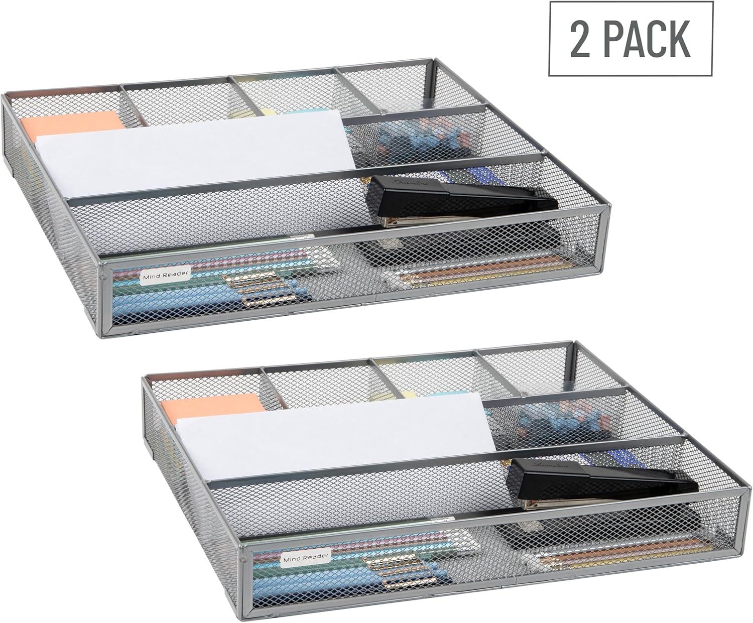 Silver Metal Mesh 6-Compartment Desk Organizer Set