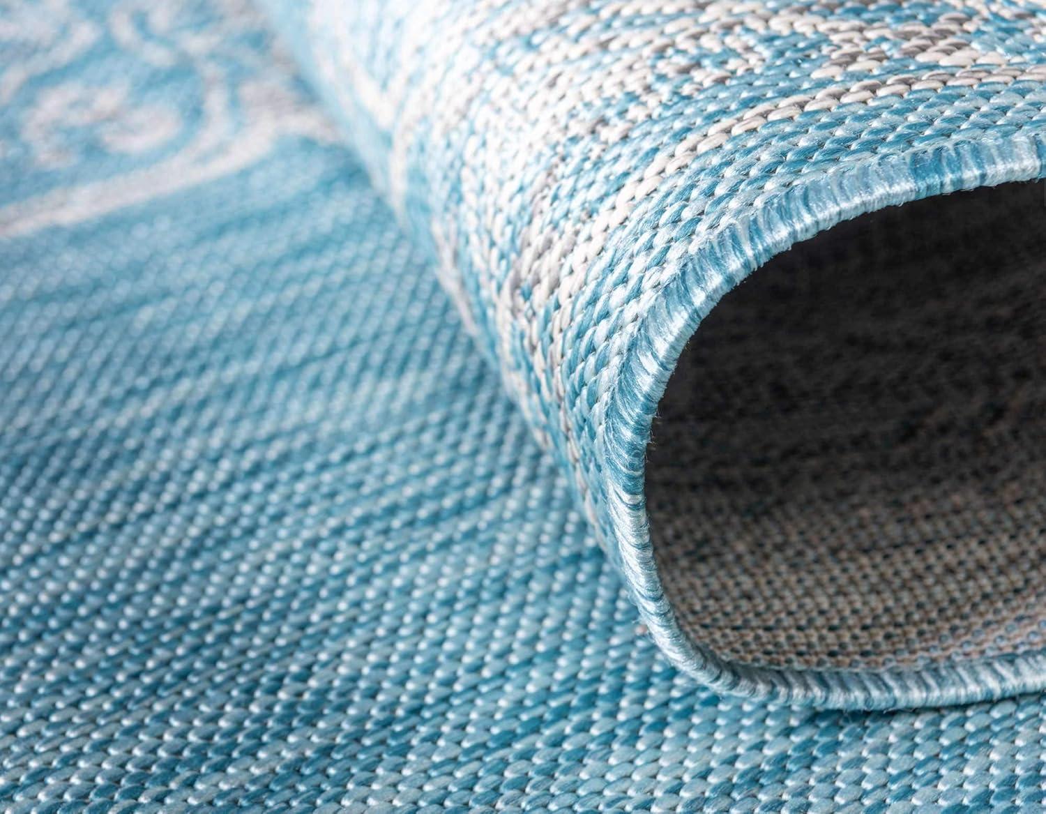 Unique Loom 7' 0 x 10' 0 Rectangle Indoor/Outdoor Traditional Light Aqua Area Rug