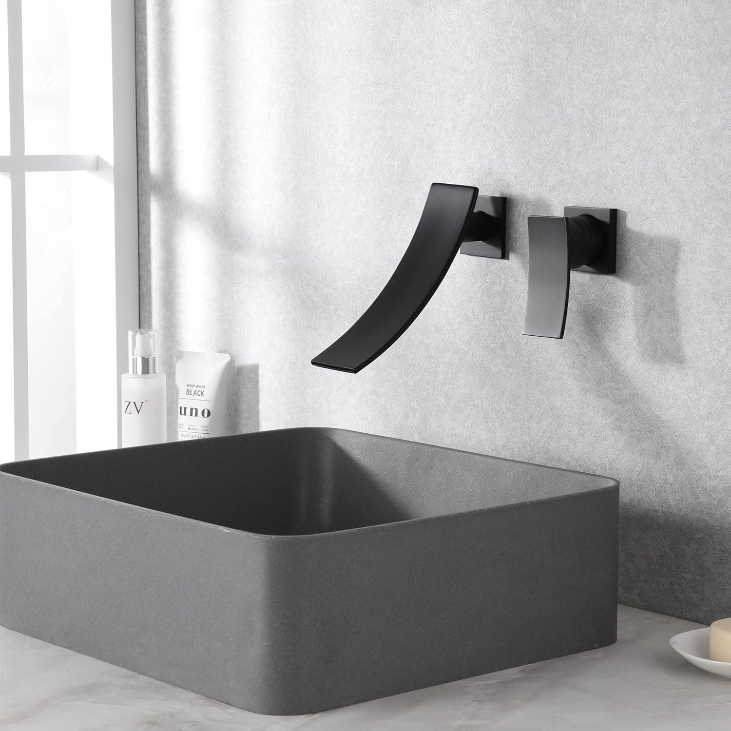 Wall Mount Bathroom Vanity Faucet, Waterfall Bathroom Faucet, Lavatory Faucet
