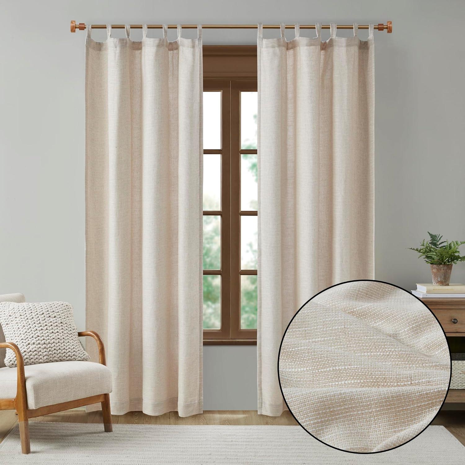 Natural Faux Linen Tab Top Light-Filtering Drapes