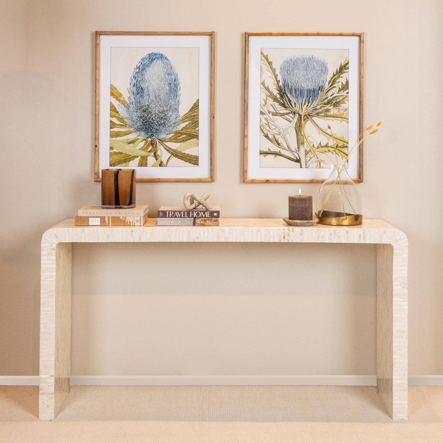 White Mother of Pearl Waterfall Console Table with Storage