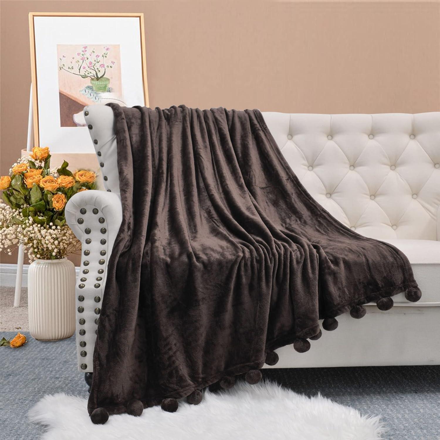 Home Soft Things Flannel Fleece Pom Pom Blanket