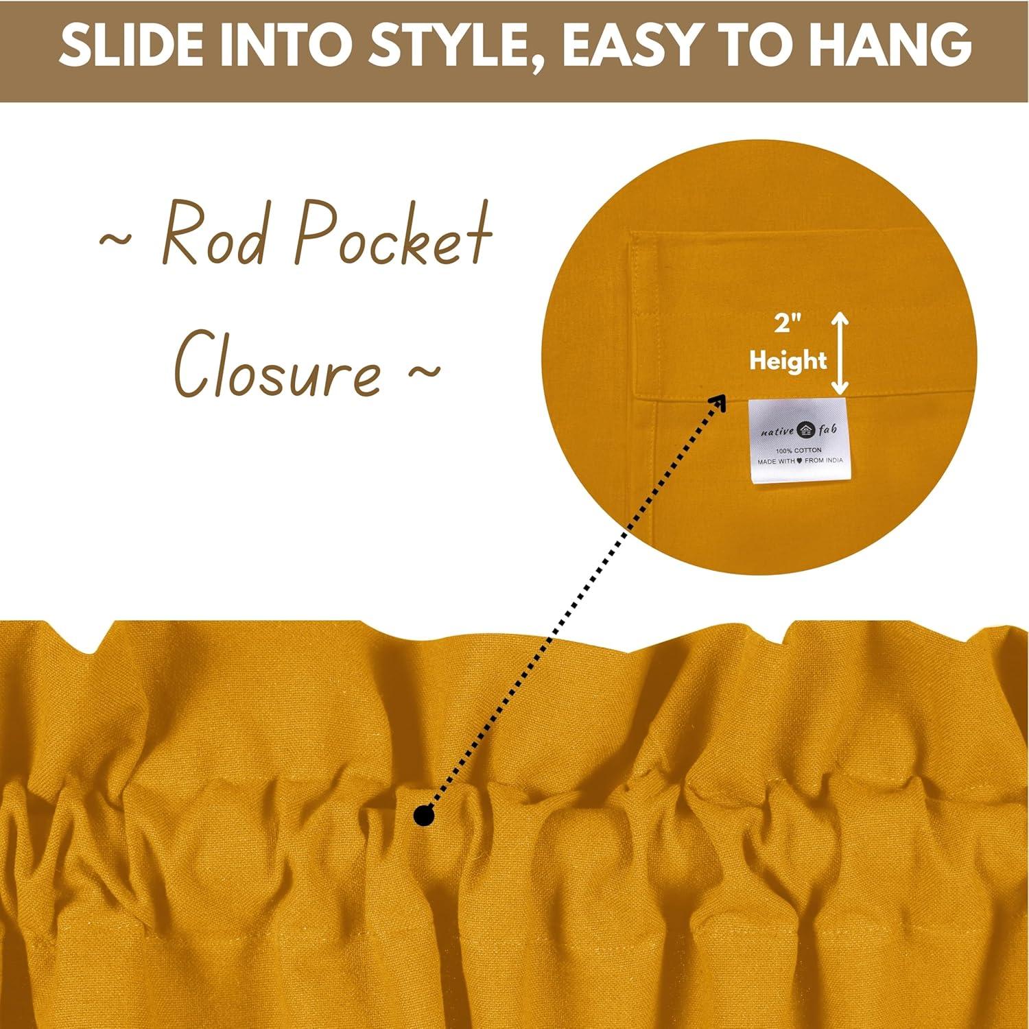 Native Fab 100% Cotton Kitchen Curtain Tiers Valance Set - Rod Pocket style 3 Pack - Mustard Yellow