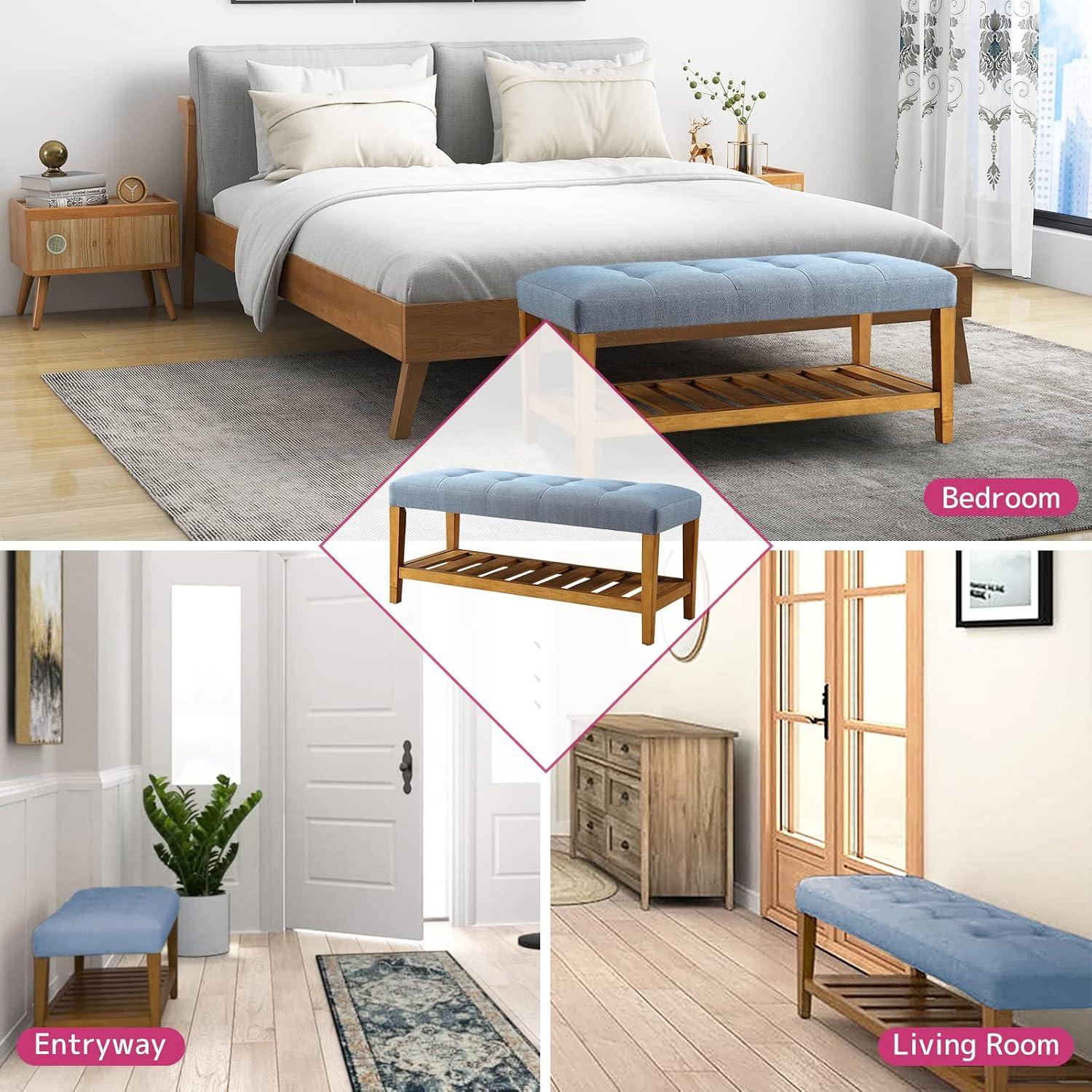 Wooden Bench Blue and Oak - Saltoro Sherpi