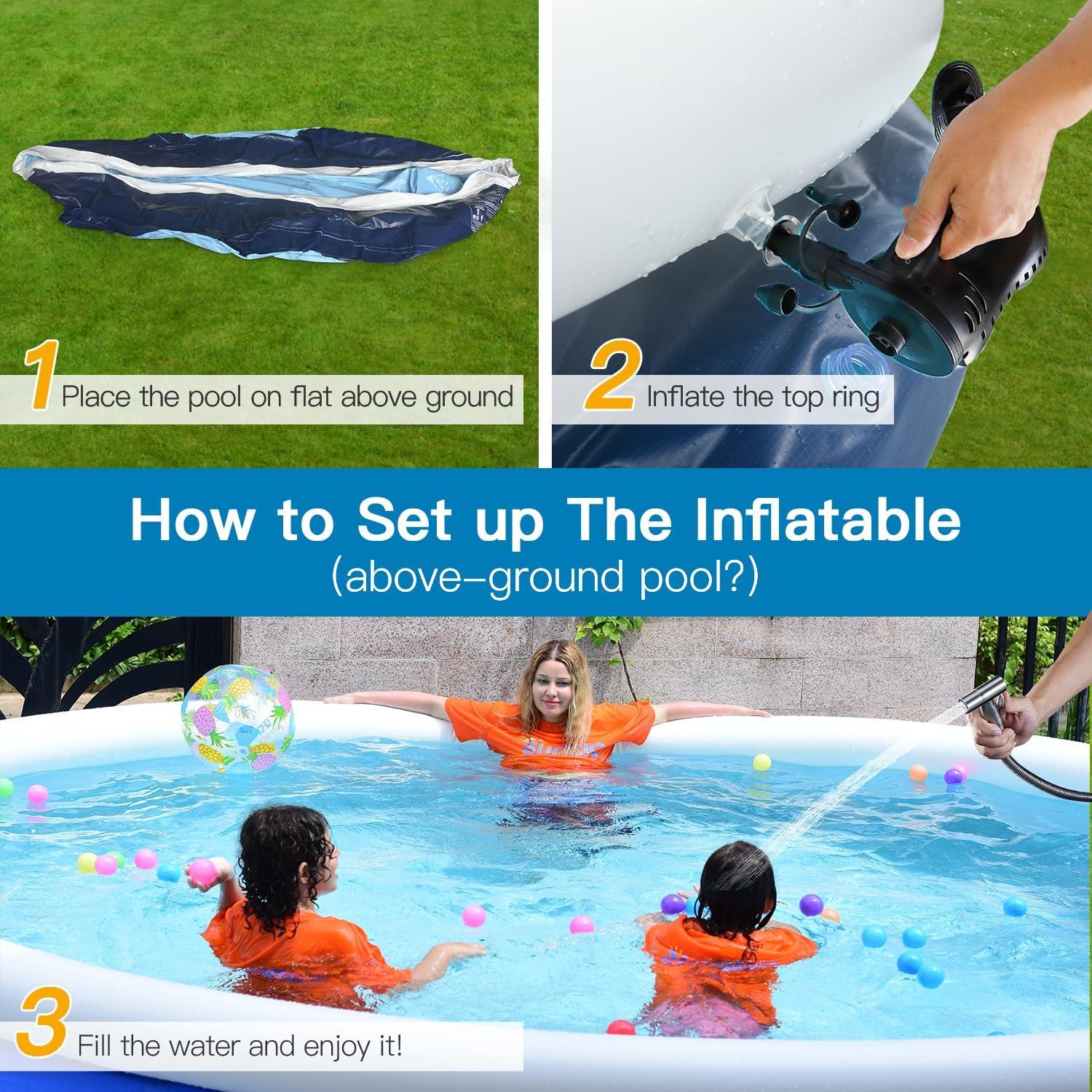 12'*30" Round Inflatable Top Ring Above Ground Swimming Pool Fast Easy to Set Up with 530GPH Filter Pump, Pool Cover and Ground Cover for Summer Outdoor Garden Backyard Childen Adults