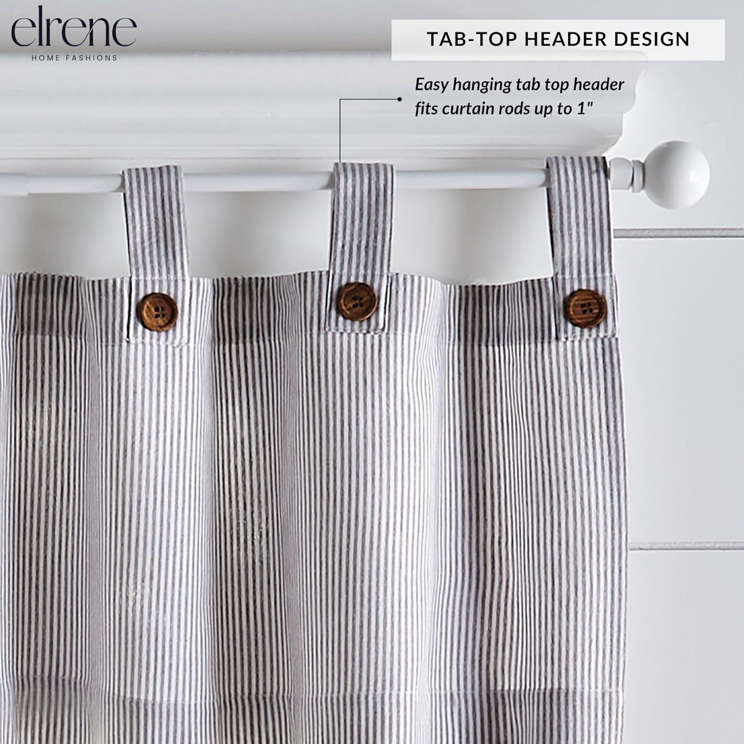 Gracie Oaks Liviana Striped Cotton Tailored 30'' W Kitchen Curtain (Set of 2)