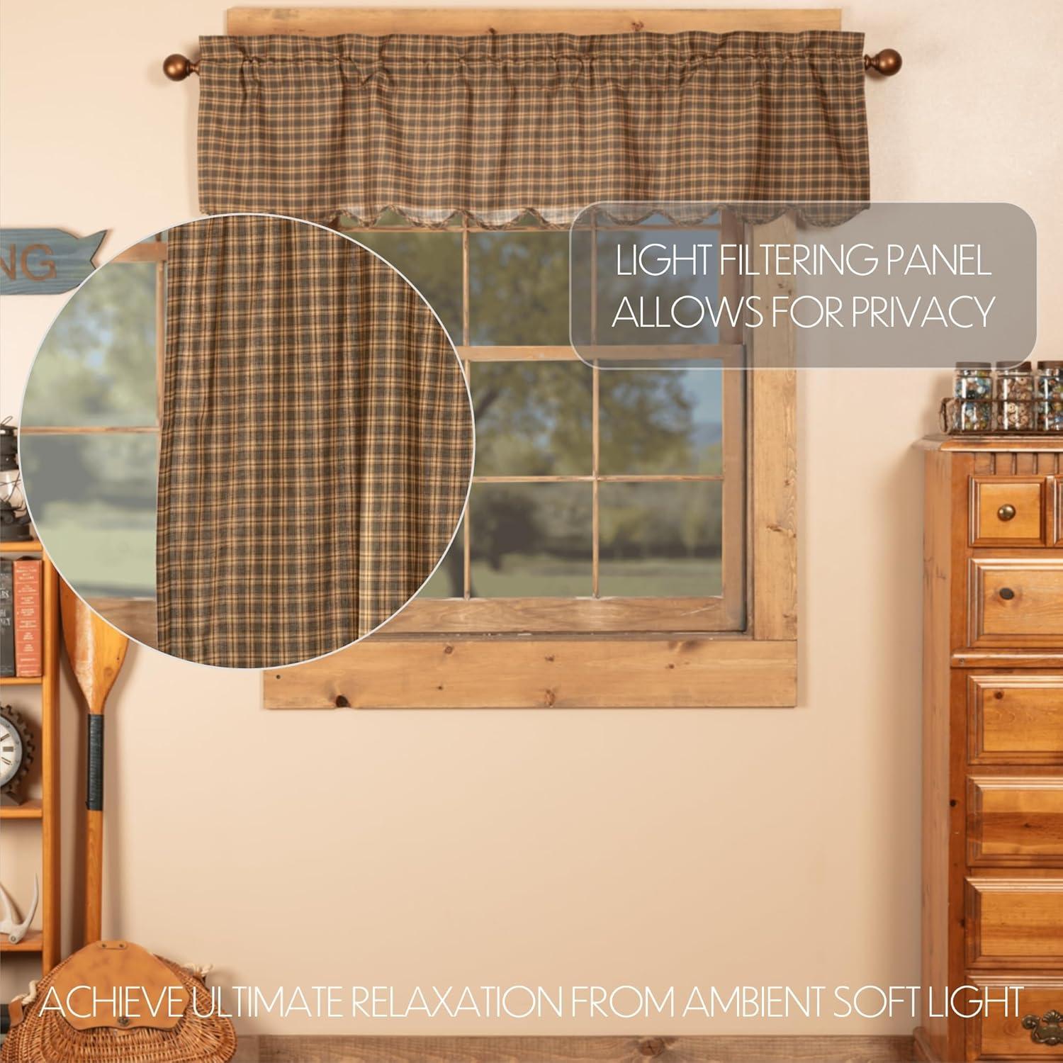 Rustic Cedar Green Plaid Cotton Rod Pocket Valance 16x60