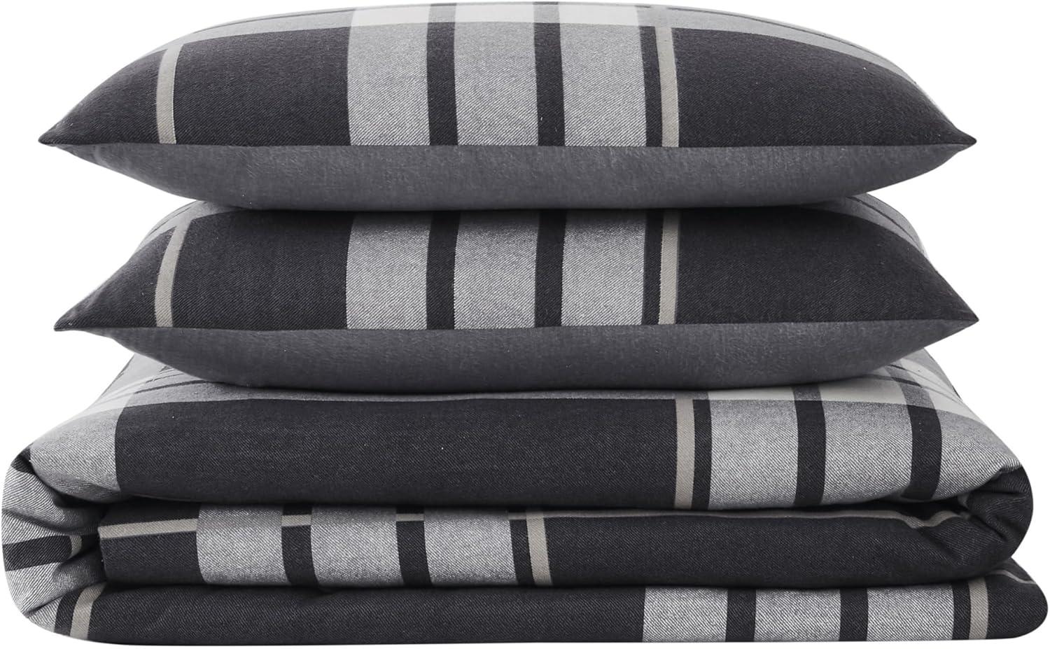 2pc Twin/Twin Extra Long Milo Plaid Flannel Duvet Cover Set Gray - Truly Soft: Cotton Material, 180 Thread Count, Includes Sham