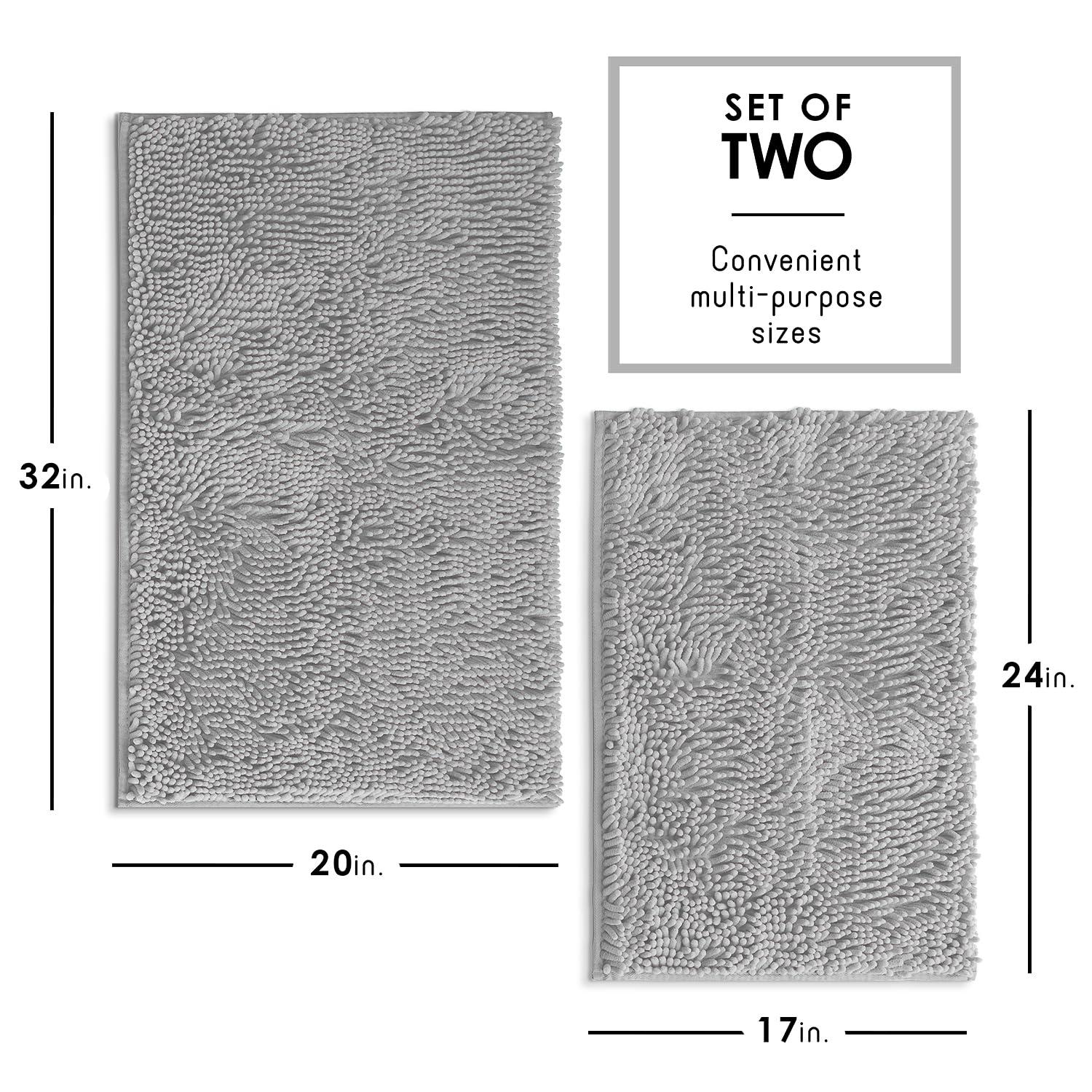 Hearth & Harbor Bathroom Rugs, Chenille Bath Mat - Light Gray Bath Rug, 26x44