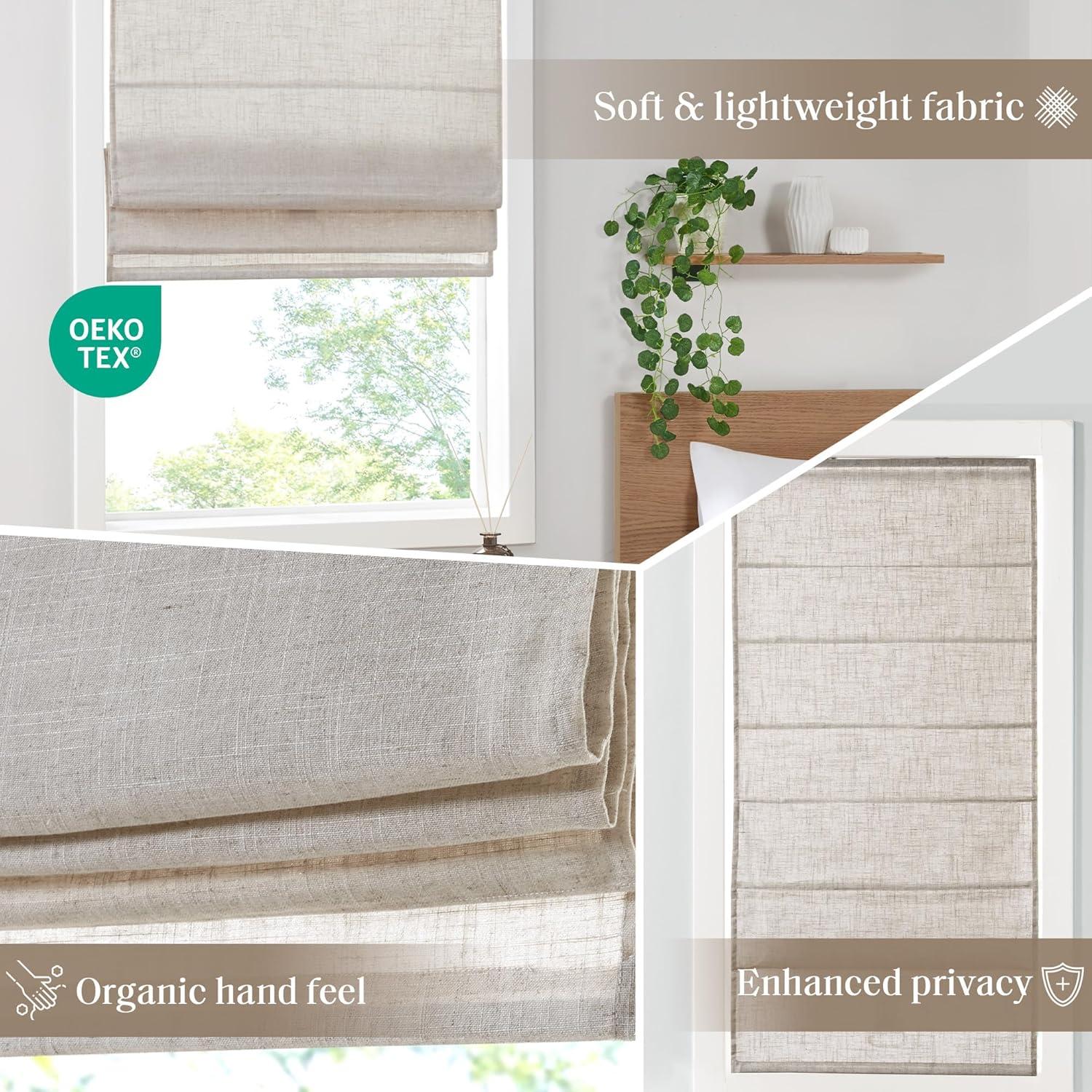 Madison Park Kyler Linen Blend Light Filtering Cordless Roman Shade in Natural, 34"x64"