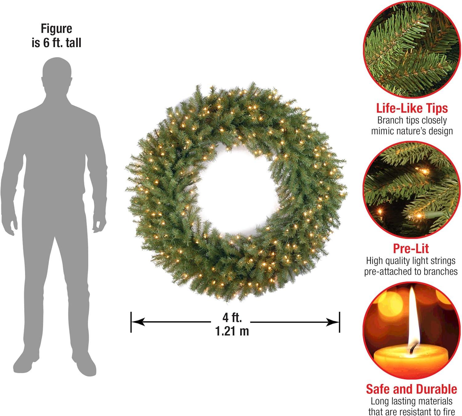 48" Green Norwood Fir Artificial Christmas Wreath with Clear Lights