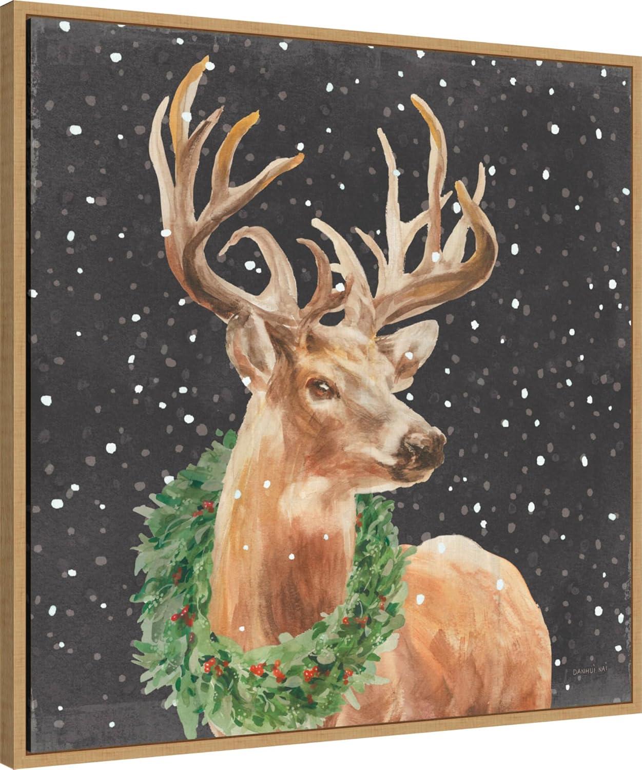 Amanti Art 30"x30" Woodland Holidays Stag Black by Danhui Nai Framed Canvas Wall Art Print