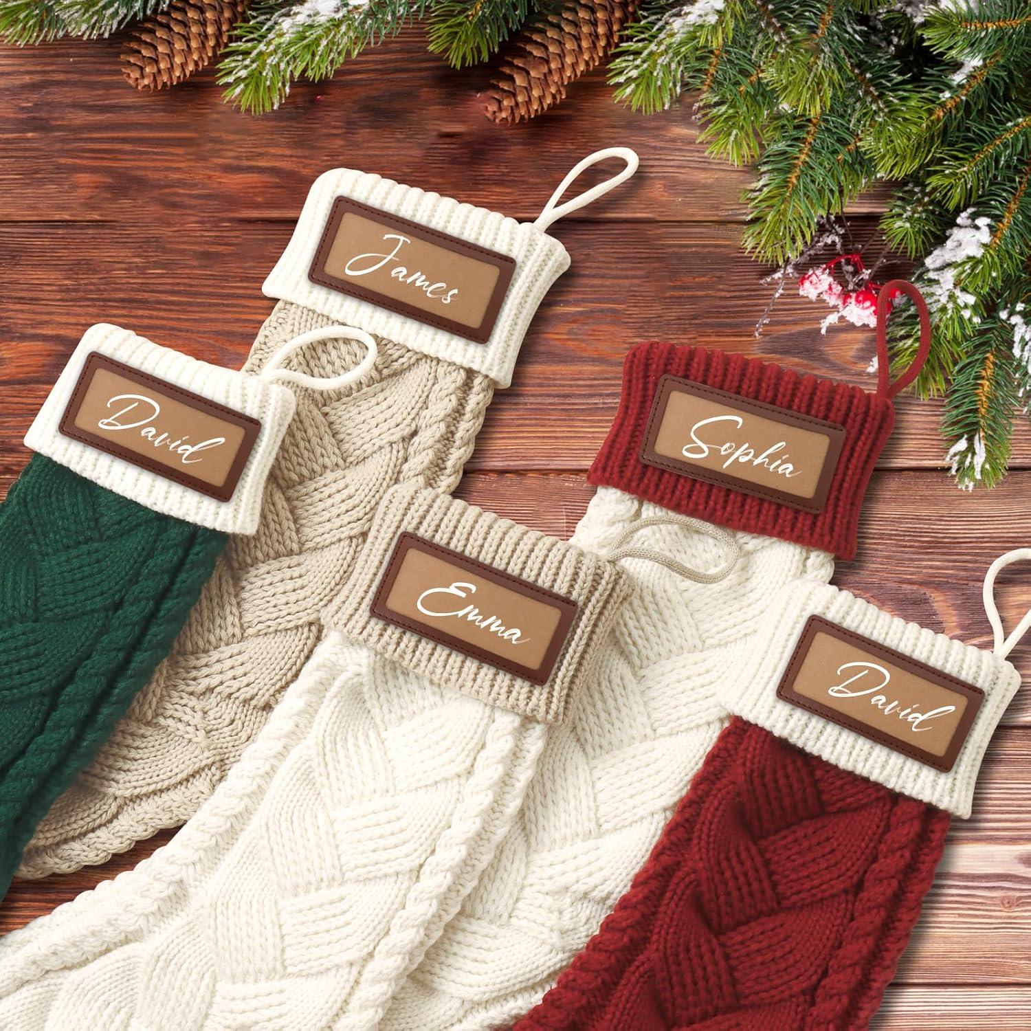 4 Pack 18" Large Knit Christmas Stockings with Name Tags