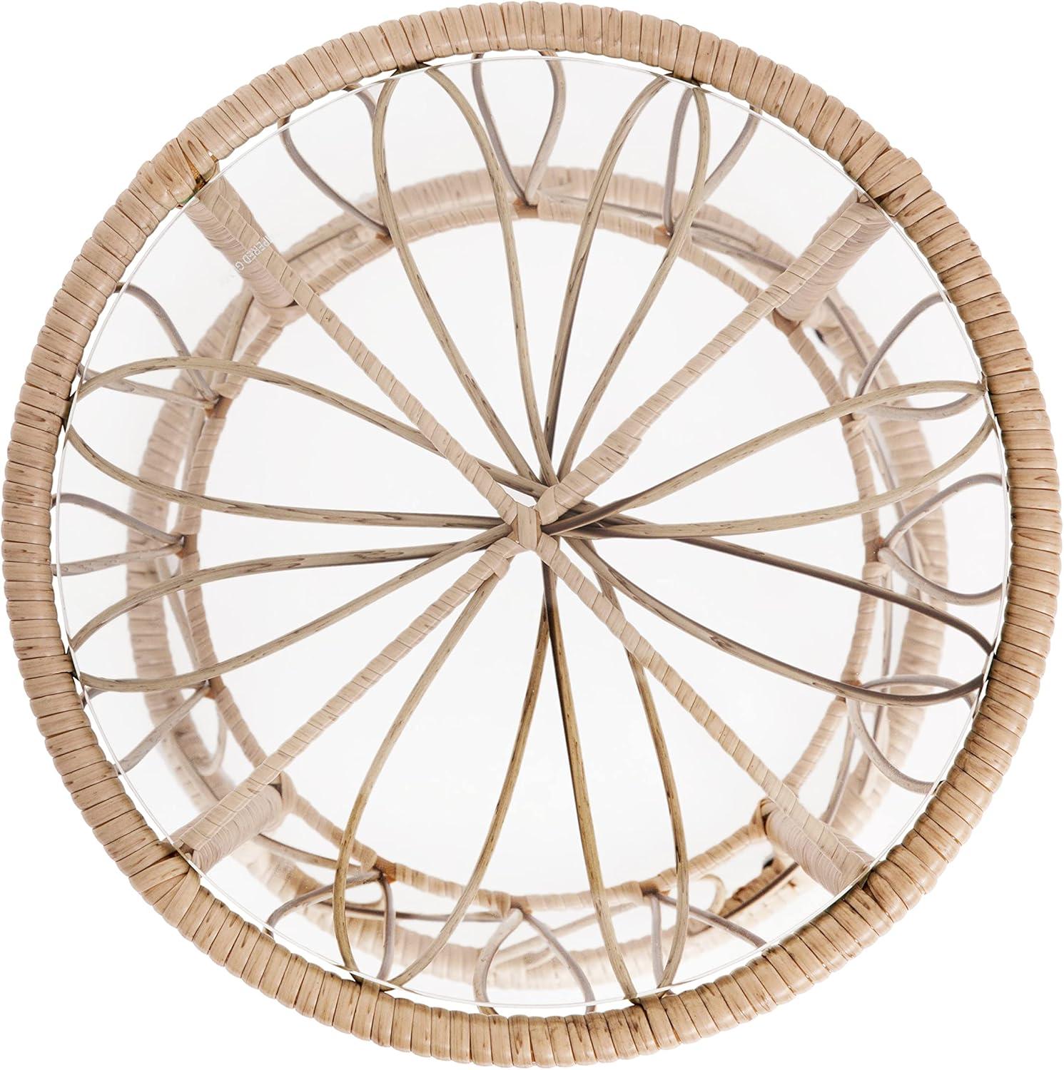 Taylor & Logan Fielder 3-Piece Tan Indoor/Outdoor Bistro Set with Papasan Style Rattan Rope Chairs, Glass Top Side Table & Black Cushions