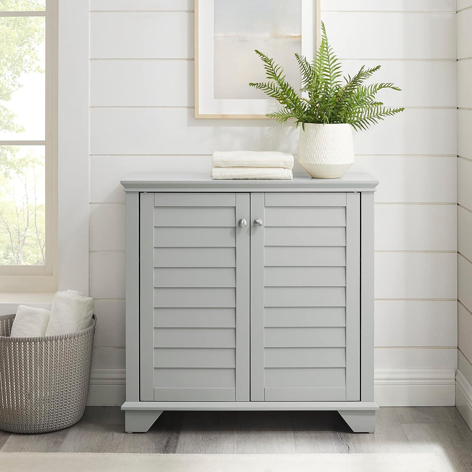 Gray Faux-Louvered Bathroom Storage Cabinet with Adjustable Shelves