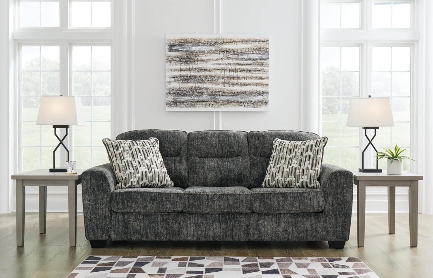 Gunmetal Gray Fabric Three Piece Sofa with Track Arms