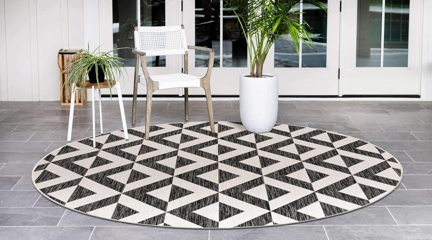 Jill Zarin 4' 0 x 4' 0 Round Indoor/Outdoor Charcoal Gray Area Rug