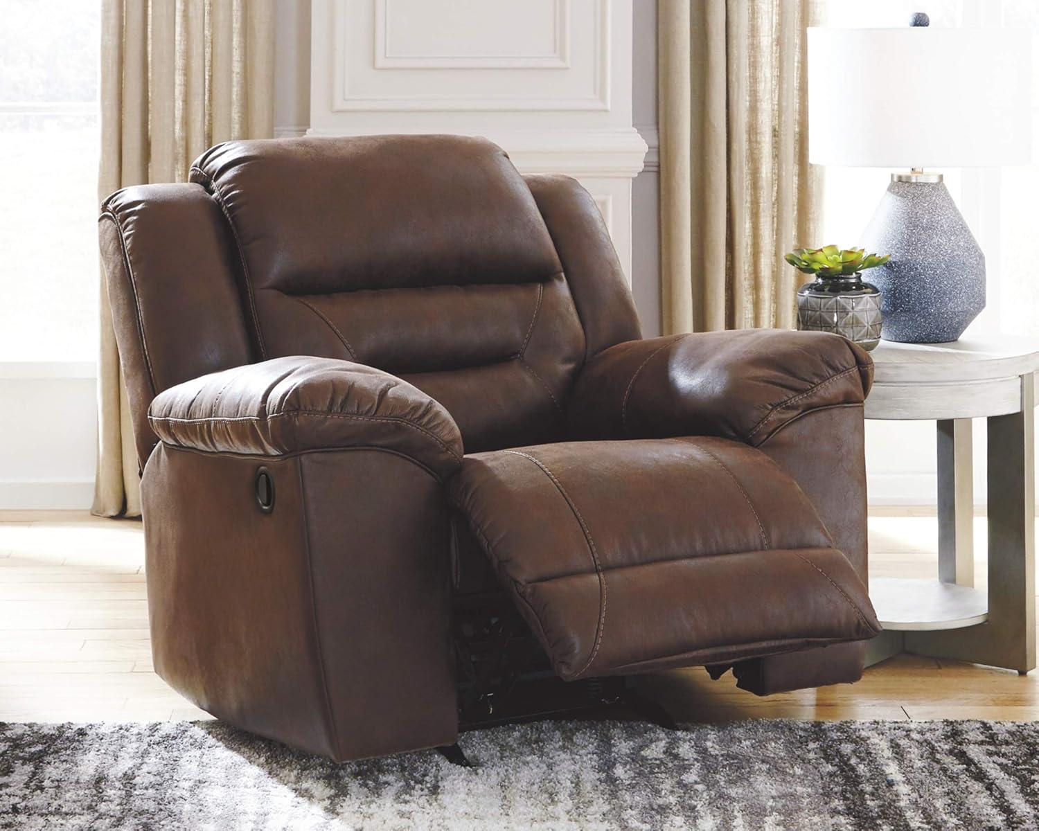 Chocolate Faux Leather Recliner with Metal Frame