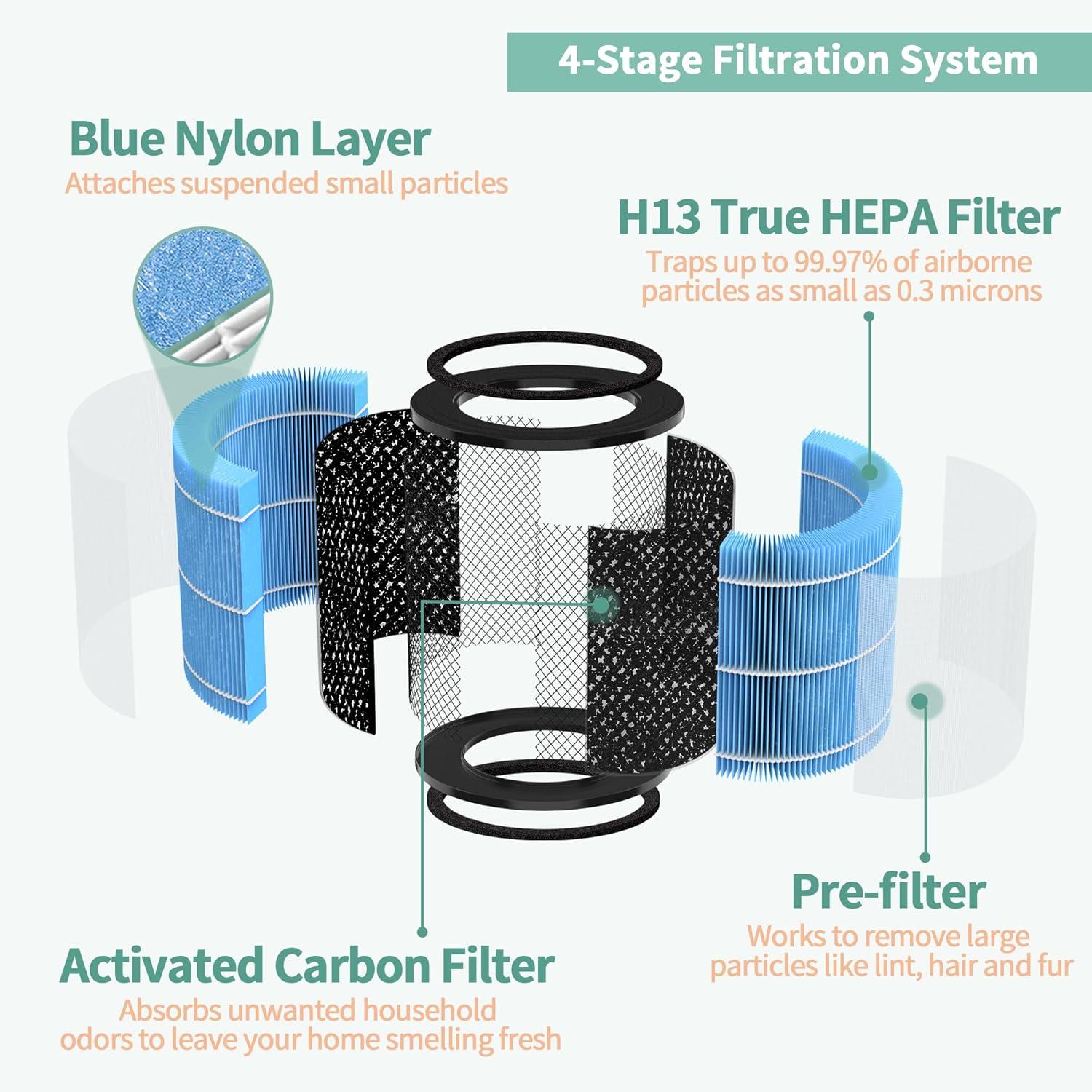 Nispira AP0601 2-in-1 True HEPA Filter Replacement for AirTok Air Purifier AP0601-RF | Remove Particle Size down to 0.1 microns | 2 Packs