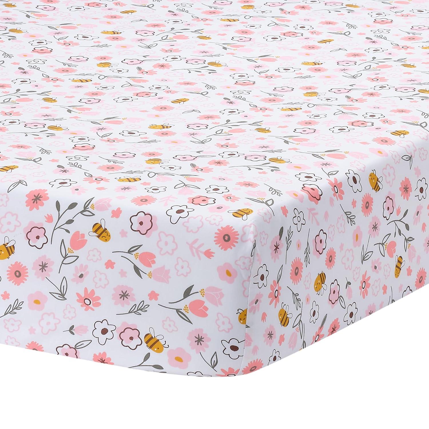 Lambs & Ivy Little Garden 3-Piece Embroidered Floral Baby Crib Bedding Set