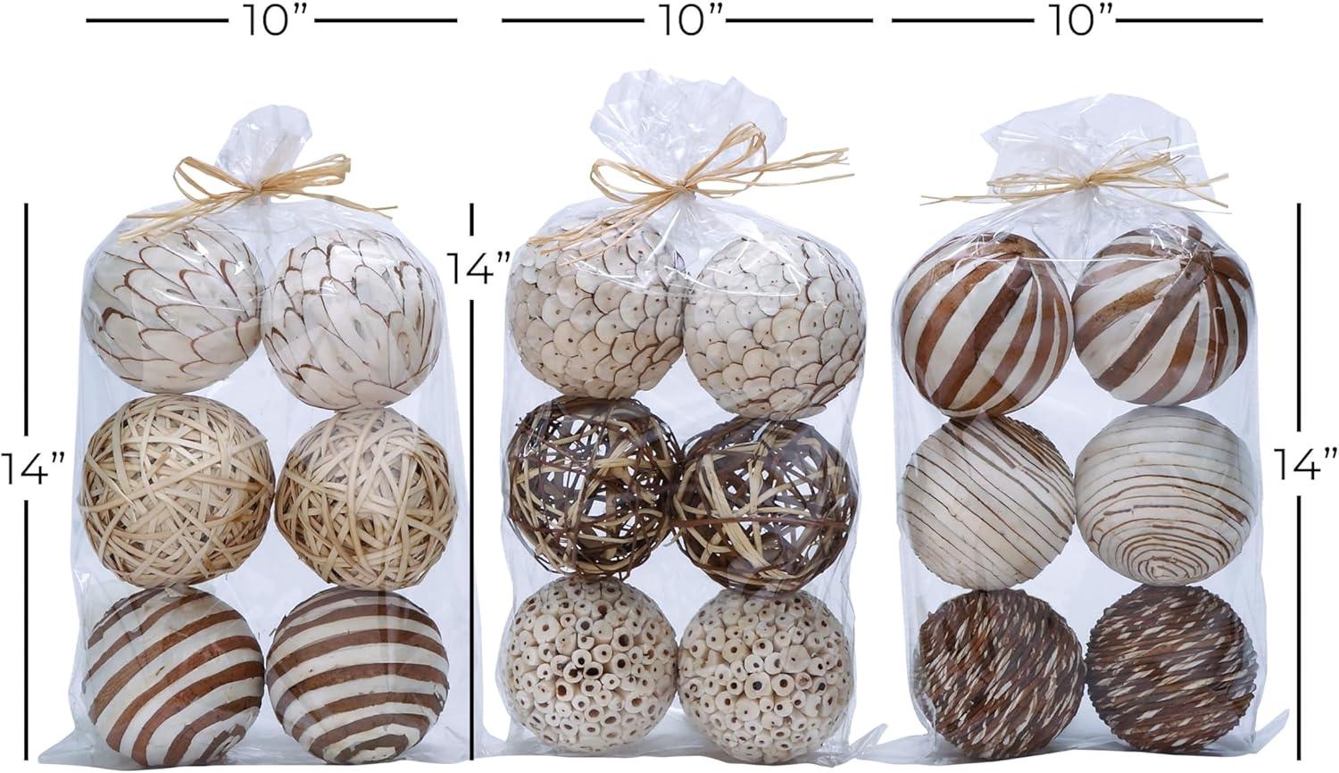 DecMode White 10" Handmade Dried Plant Orbs & Vase Filler with Varying Designs (3 Count)