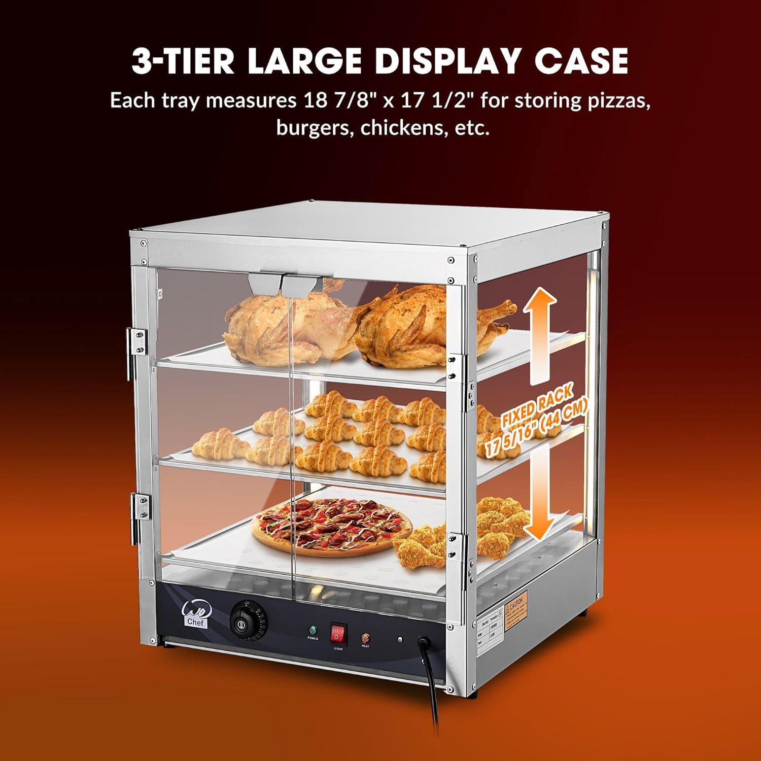Stainless Steel 20" 3-Tier Commercial Food Warmer with LED Lighting