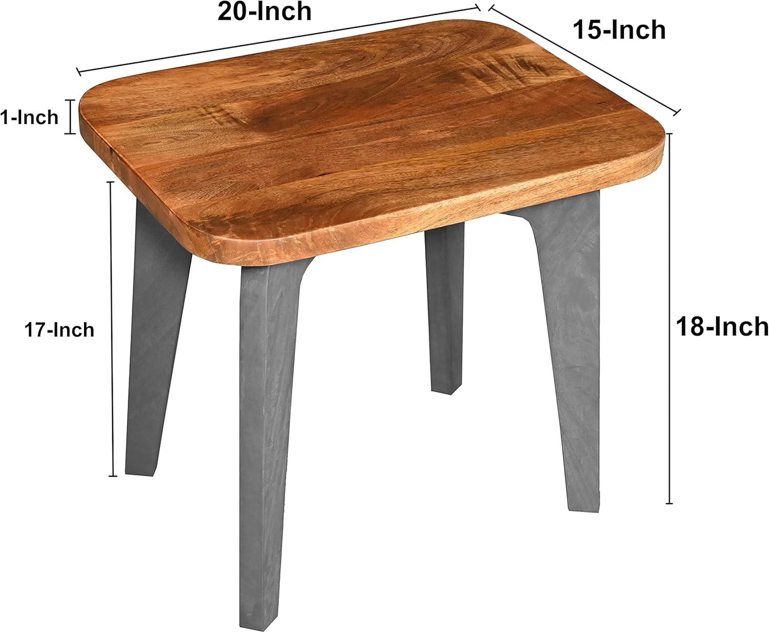 The Urban Port Wade 20-Inch Handcrafted Rectangular Side End Table, Solid Mango Wood, Inverted U Shape Legs, Natural Brown and Gray