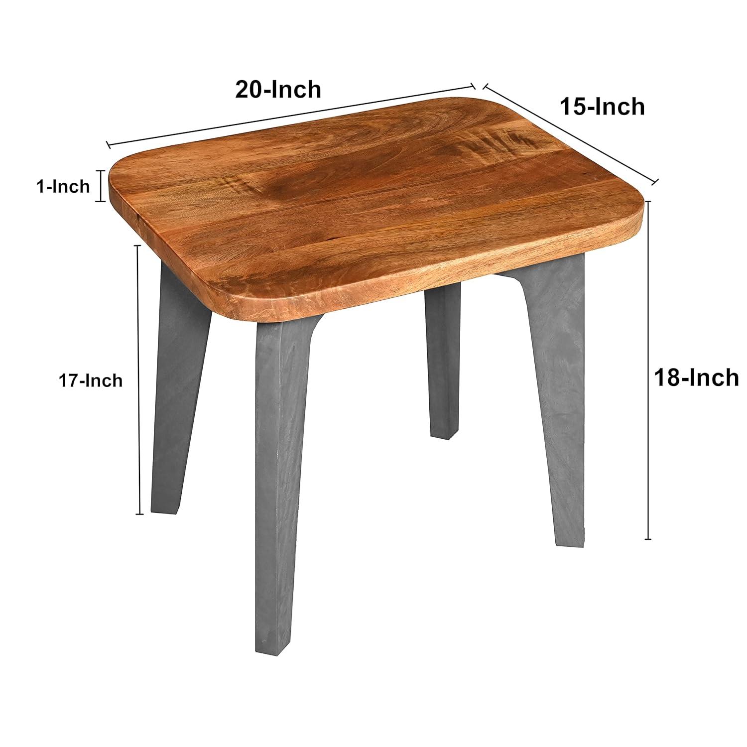 The Urban Port Wade 20-Inch Handcrafted Rectangular Side End Table, Solid Mango Wood, Inverted U Shape Legs, Natural Brown and Gray