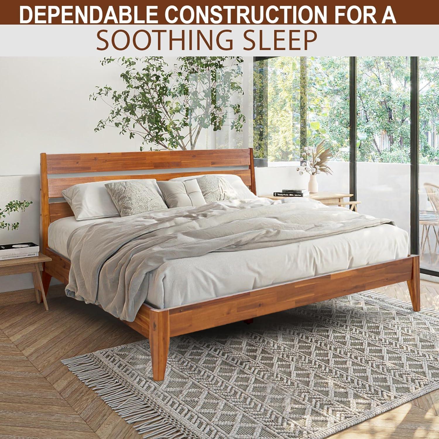 Acacia Premium Emery Solid Wood Platform Bed Frame with Headboard, Bed Frame Noise-Free, No Box Spring Needed