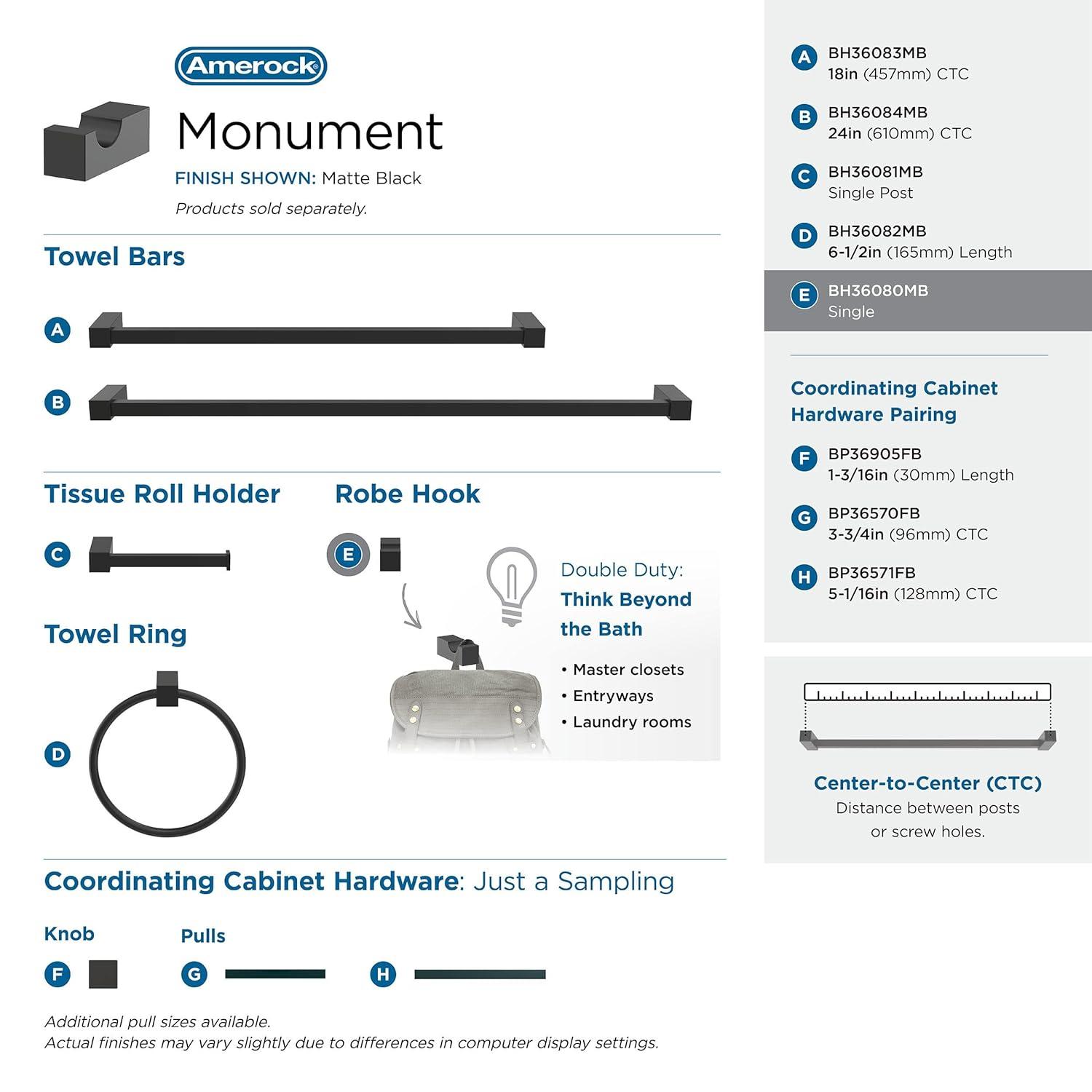 Amerock Monument Matte Black Single Prong Robe Hook