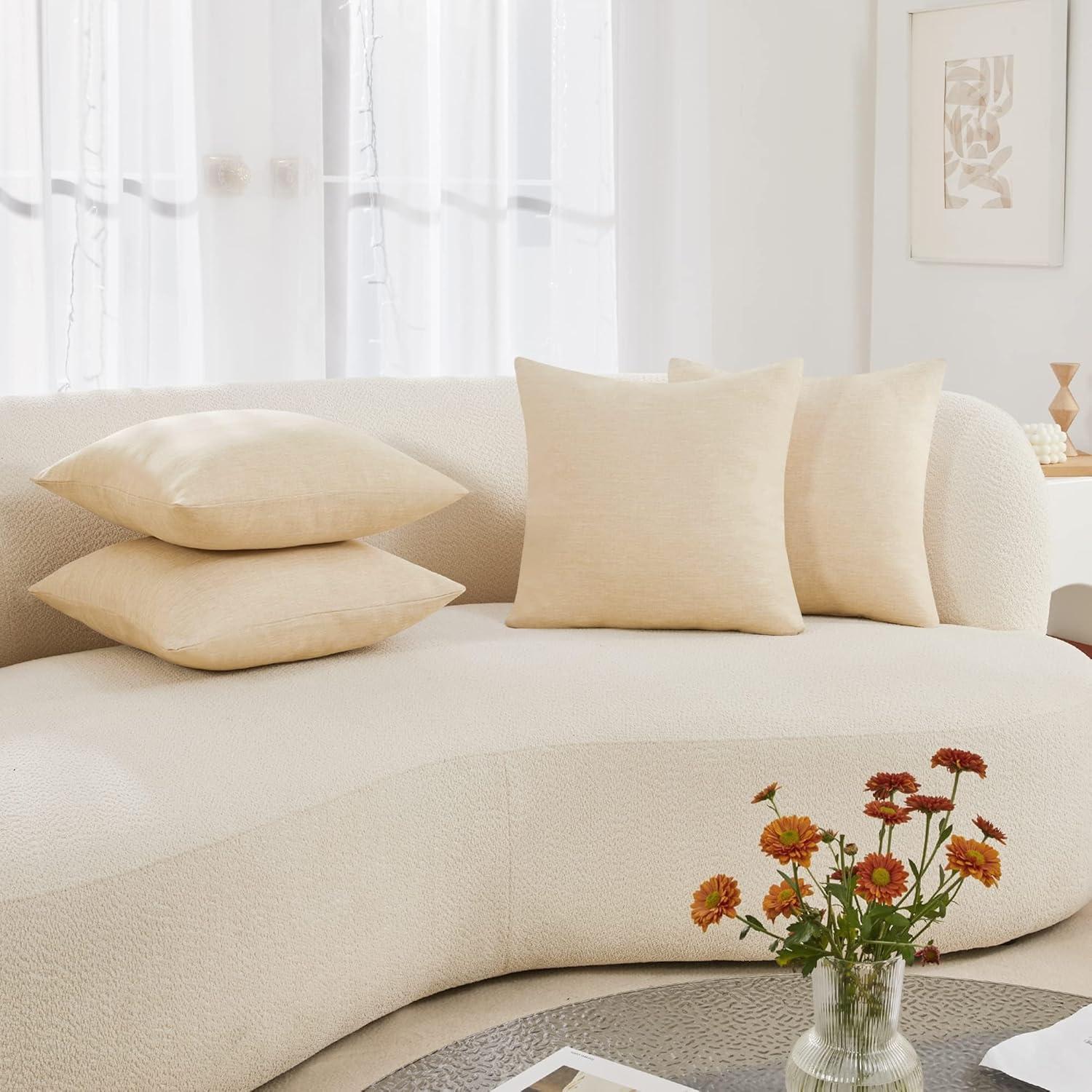 Deconovo Decorative Throw Pillow Covers - Set of 4 Soft Linen Cushion Covers, 20x20 Inch, Green & Machine Washable Pillowcases for Sofa, Bedroom, Living Room Décor, Beige