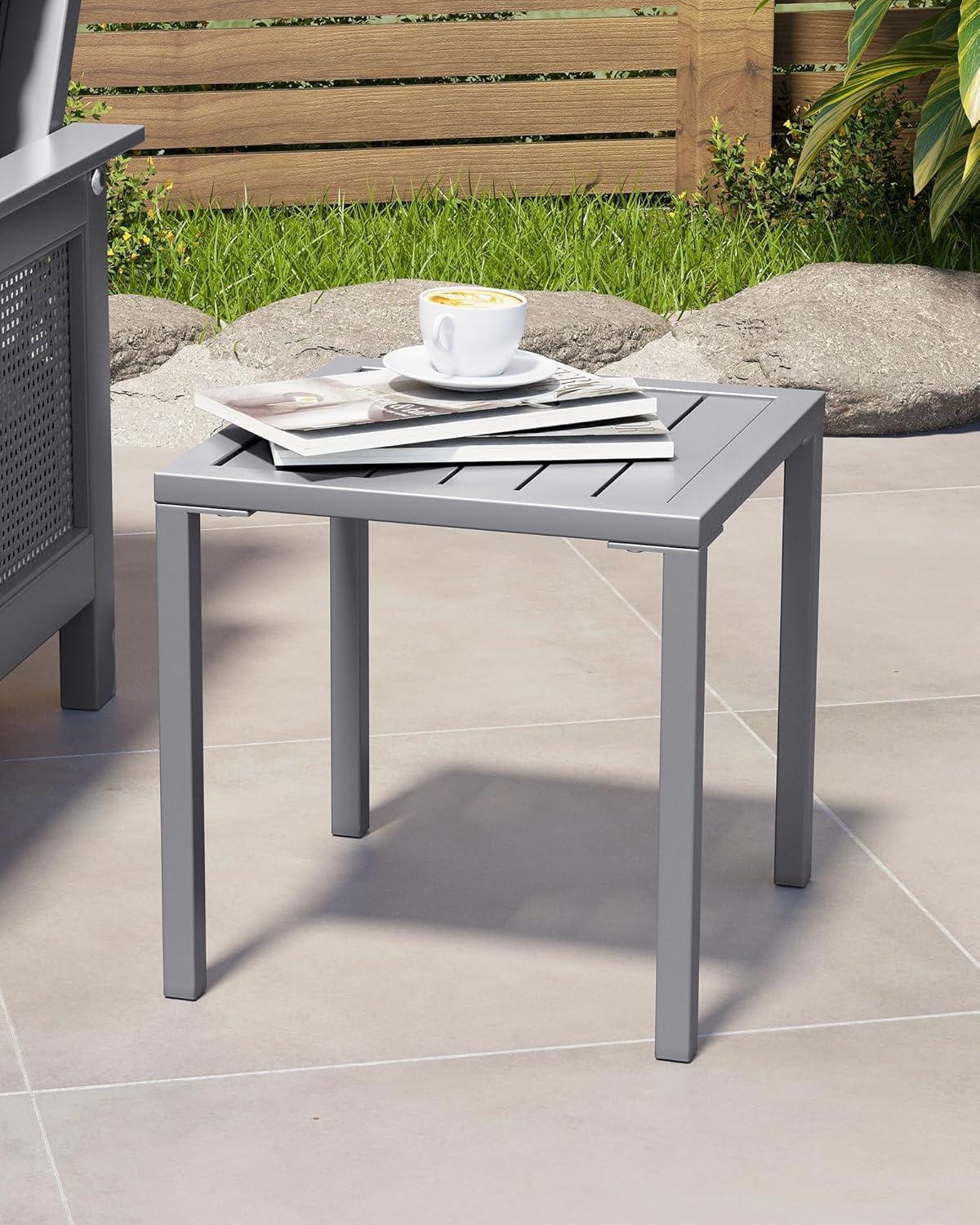 Gray Aluminum Square Outdoor End Table Set of 2