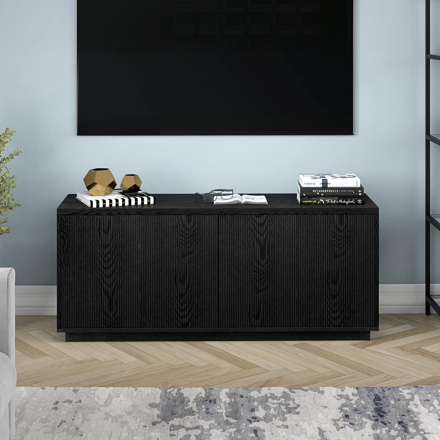 Evelyn&Zoe Hanson Rectangular TV Stand for TV's up to 65", Black Grain