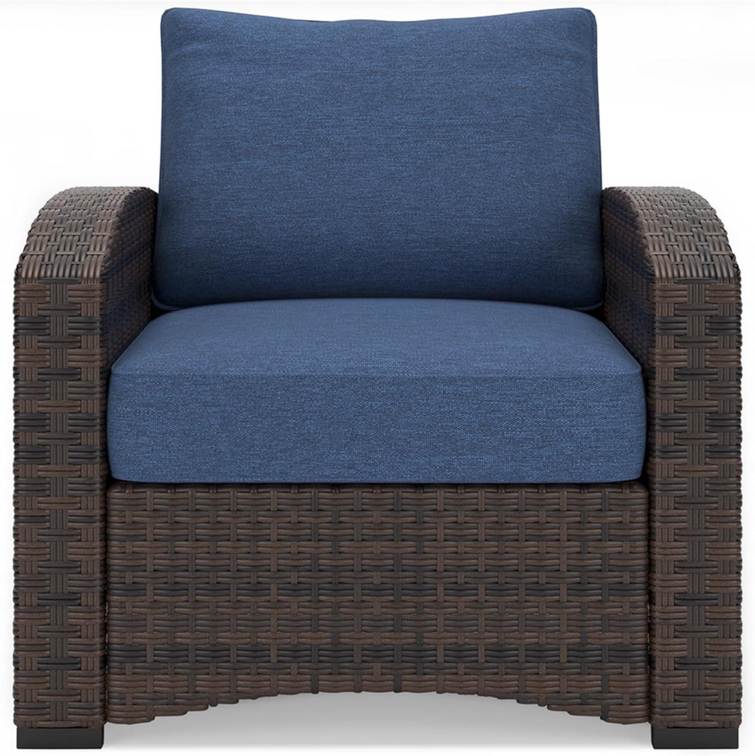 Signature Design by Ashley Windglow Outdoor Wicker Lounge Chair with Cushion, Blue/Brown