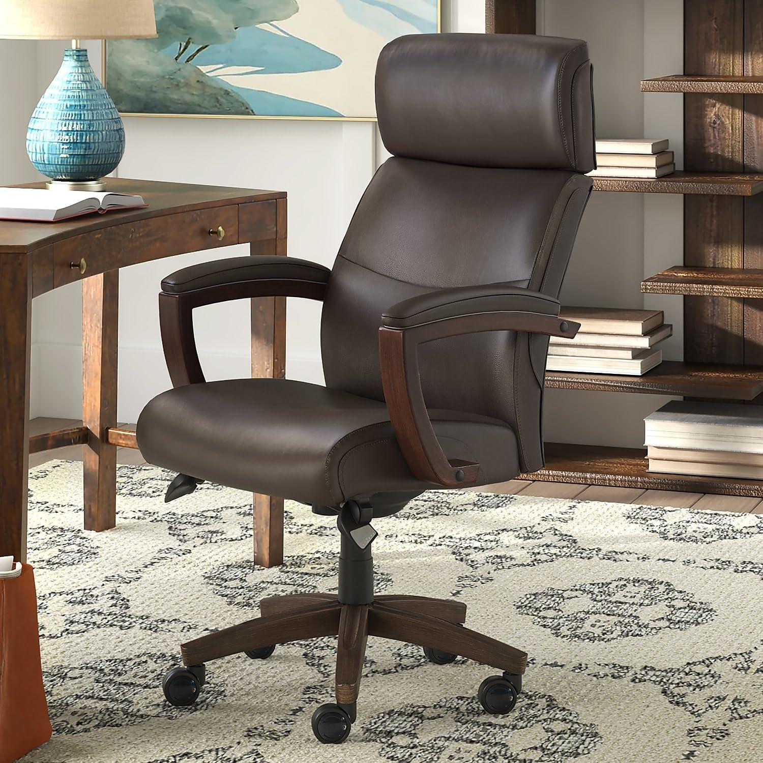 Greyson Modern Executive High-Back Office Chair with Solid Wood Arms and Lumbar Support