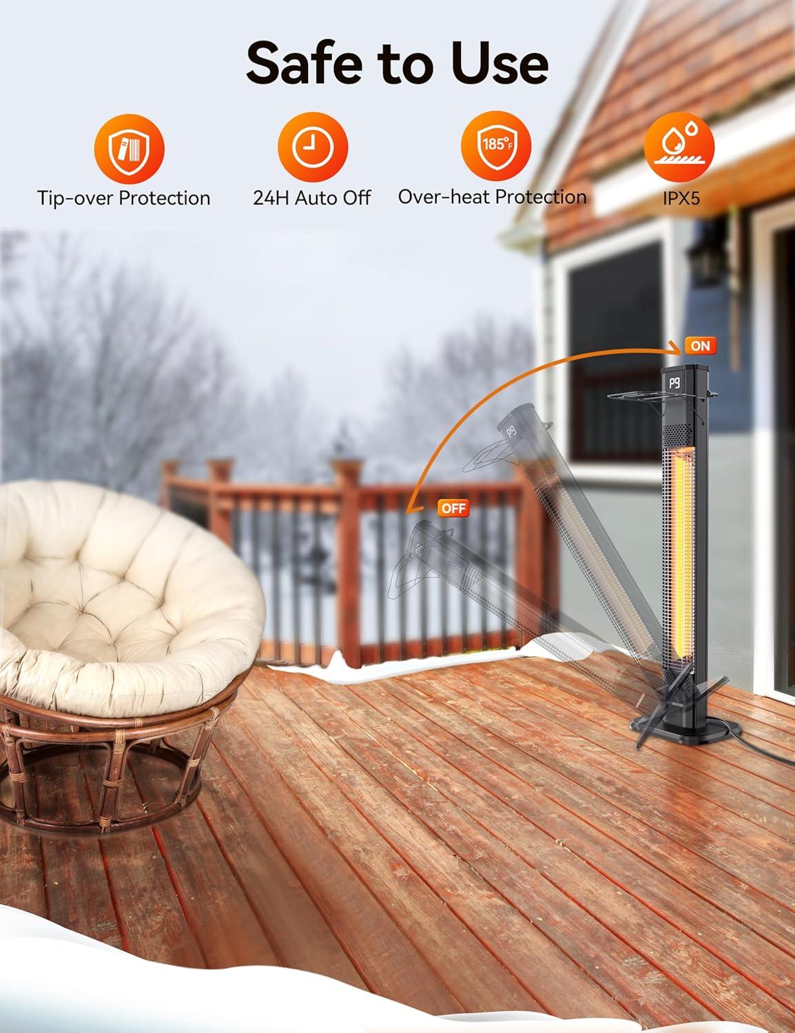 42-Inch Black Aluminum Electric Outdoor Tower Heater