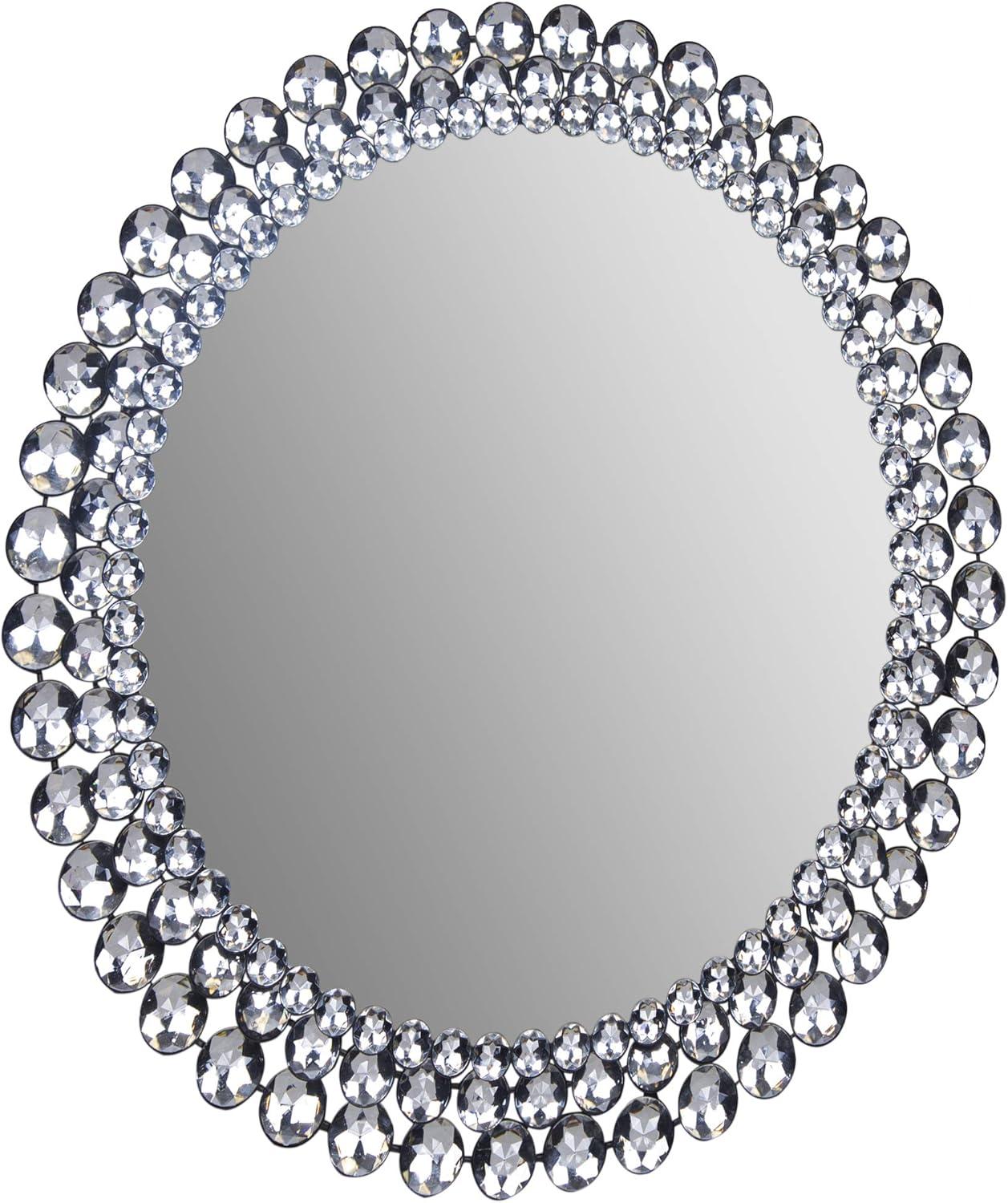 Glamorous Round Jeweled Metal and Glass Wall Mirror