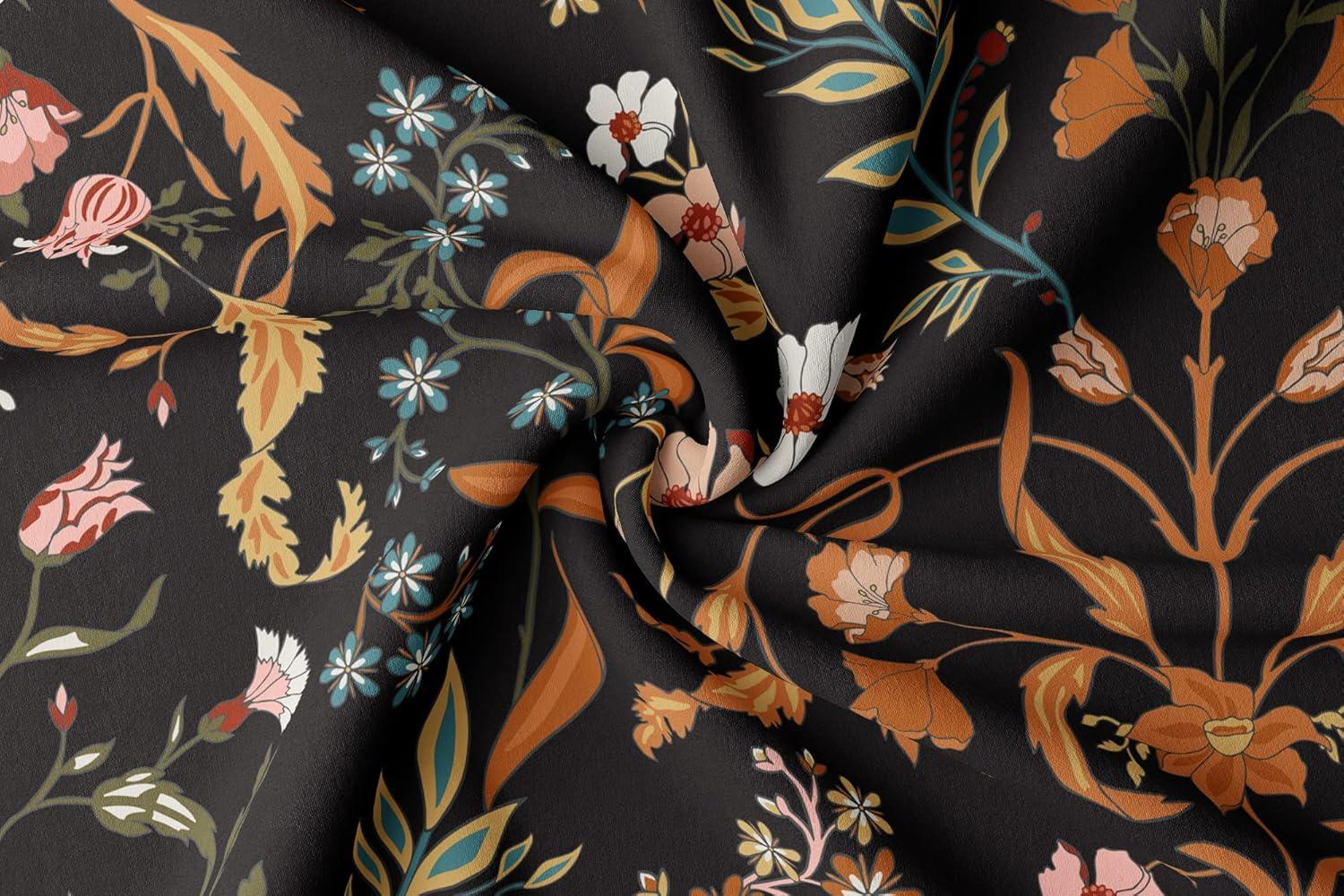 Boho Floral Wildflower Black And Orange Twill Floral Duvet Cover Set (Set of 3)