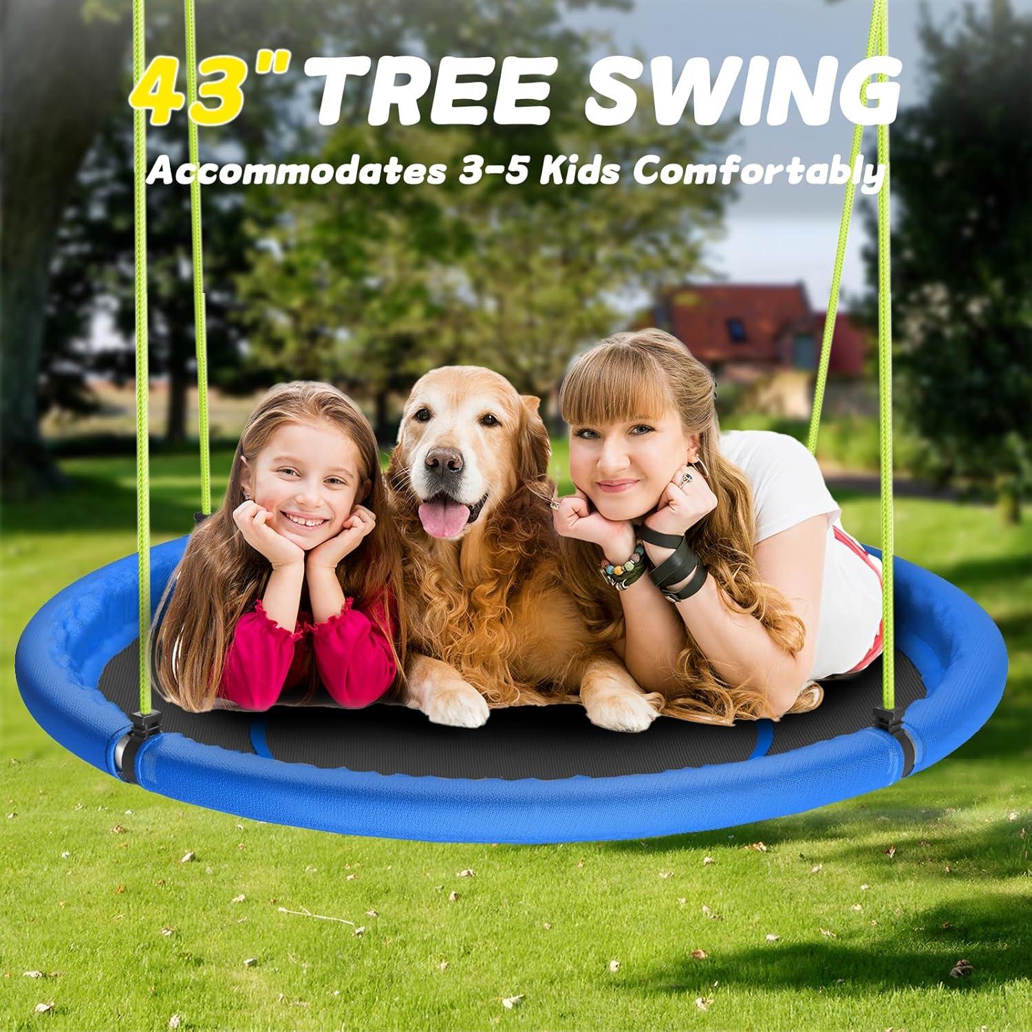 MIHOVER Sturdy & Comfortable 43 Inch Saucer Tree Swing Flying Indoor Outdoor Play Set Swing for Kids - Blue