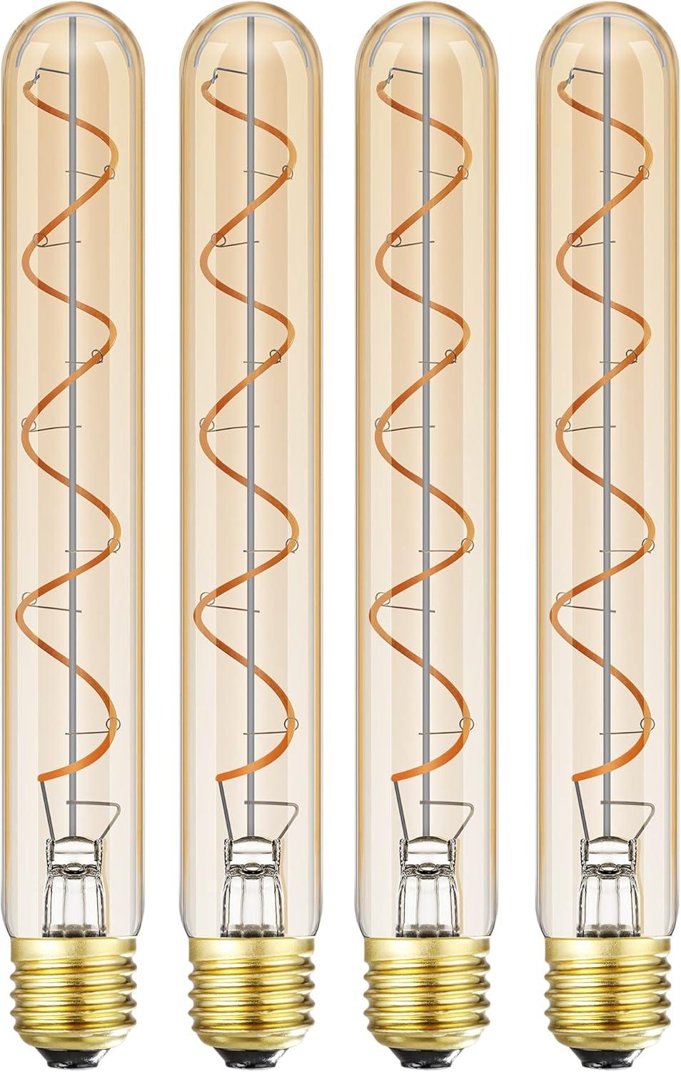 Leools T10 Led Long Bulbs 8W,E26 Dimmable Tubular Bulb,Equivalent 75 Watt, E26 Edison Style Vintage LED Filament Light Bulb,2700K Warm White,8.9in(225mm),4-Pack.