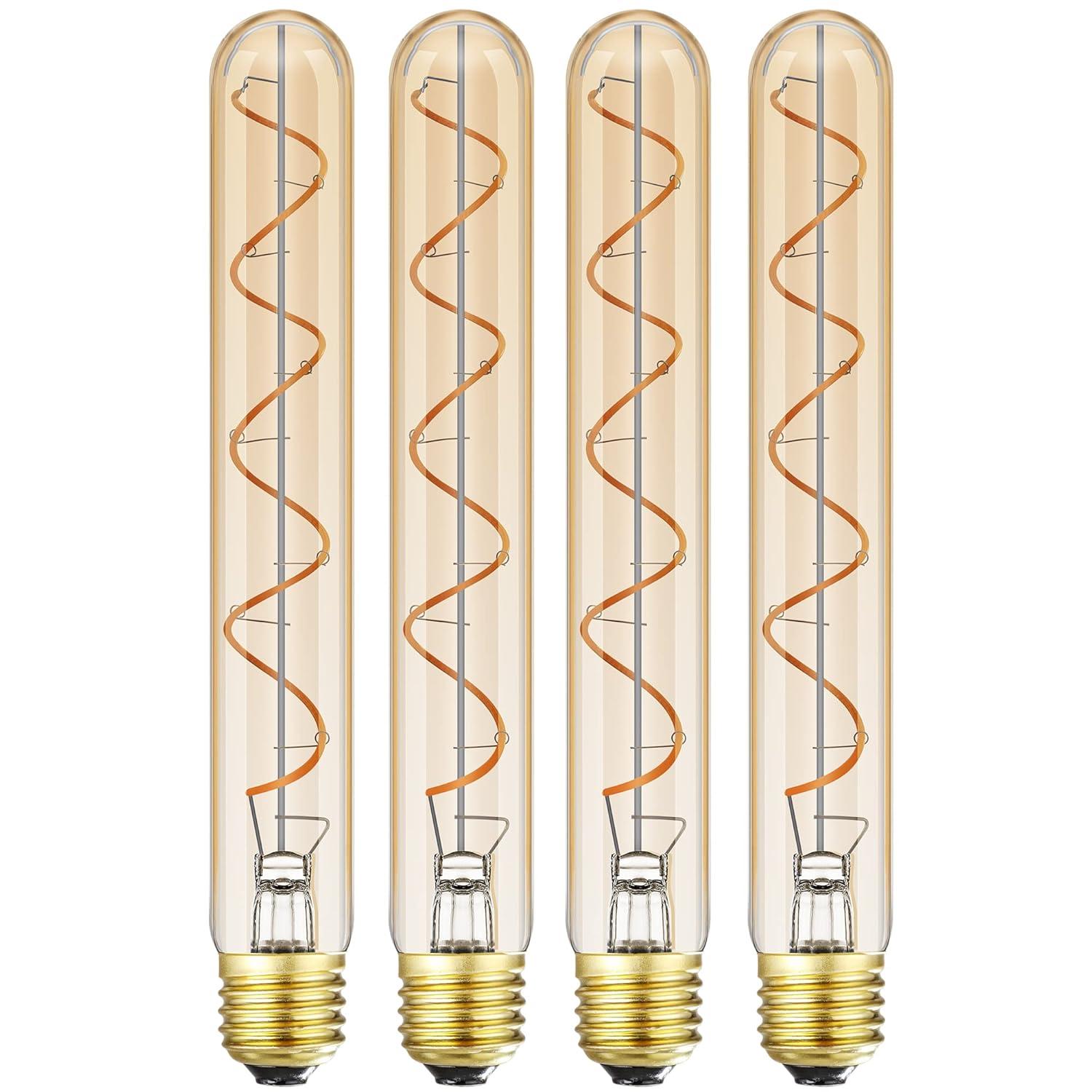 Leools T10 Led Long Bulbs 8W,E26 Dimmable Tubular Bulb,Equivalent 75 Watt, E26 Edison Style Vintage LED Filament Light Bulb,2700K Warm White,8.9in(225mm),4-Pack.