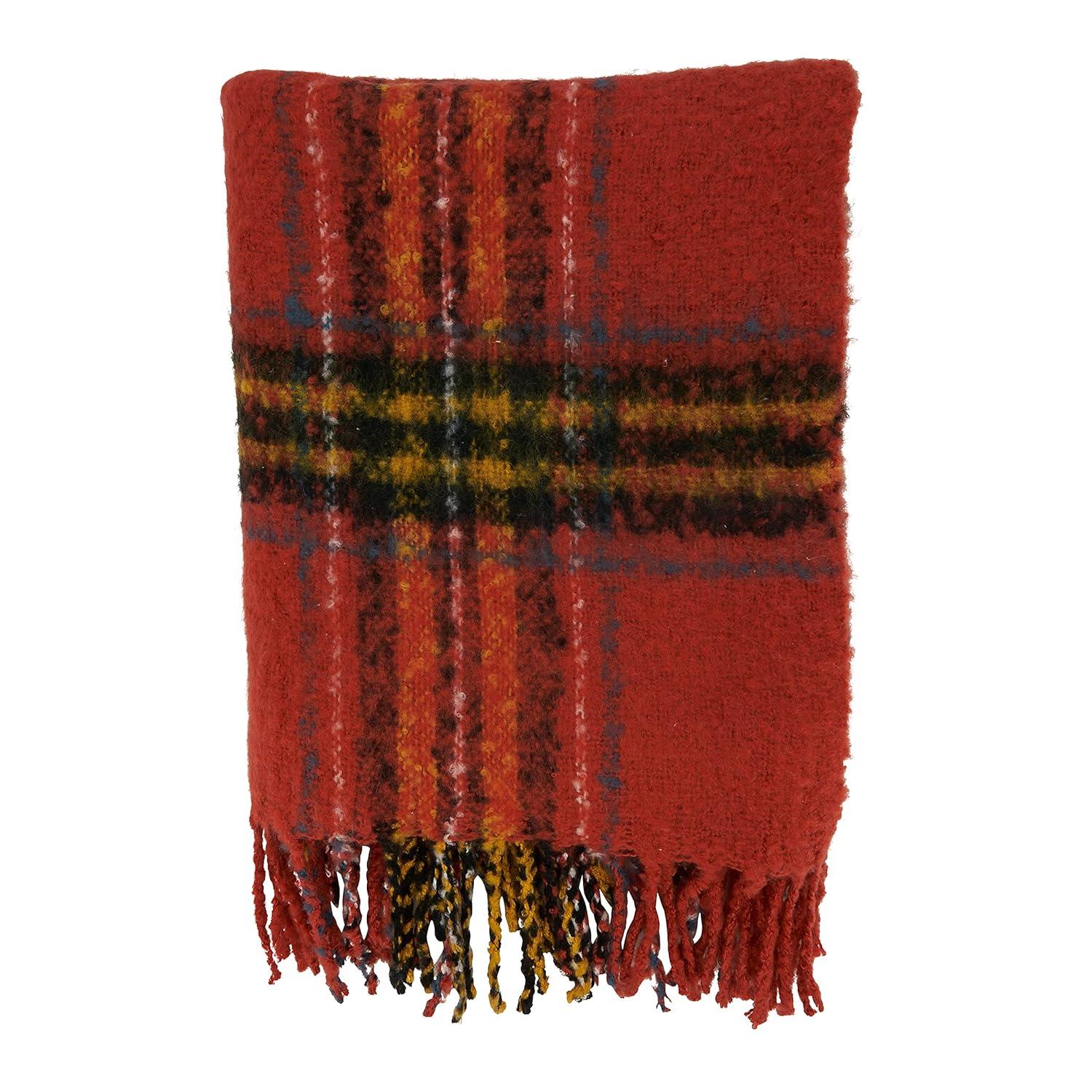 50"x60" Traditional Plaid Throw Blanket Orange - Saro Lifestyle: Acrylic, Knitted, Lightweight Fabric, All Ages