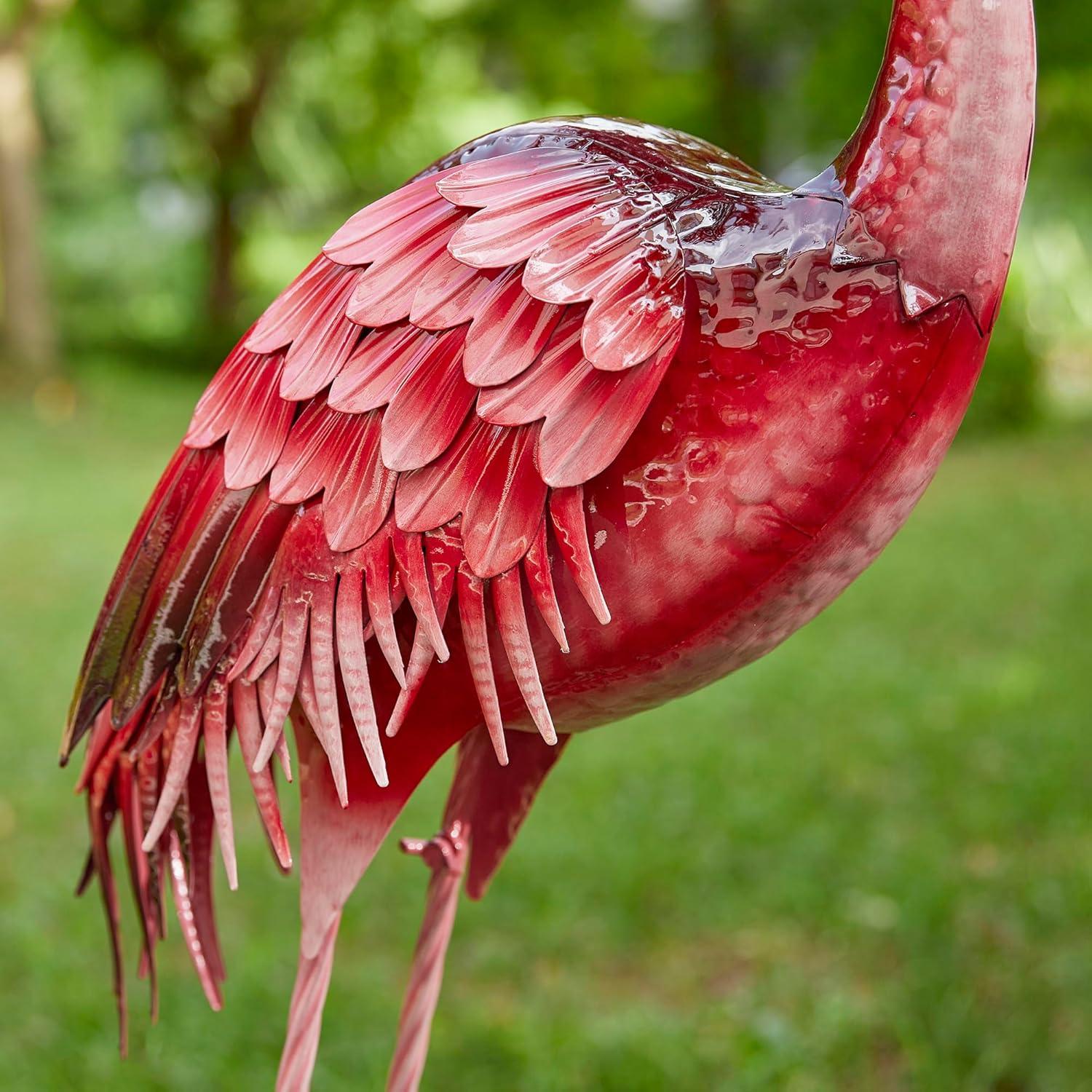 38.5 in. H Metal Standing Flamingo Garden Statue with Stakes (KD)