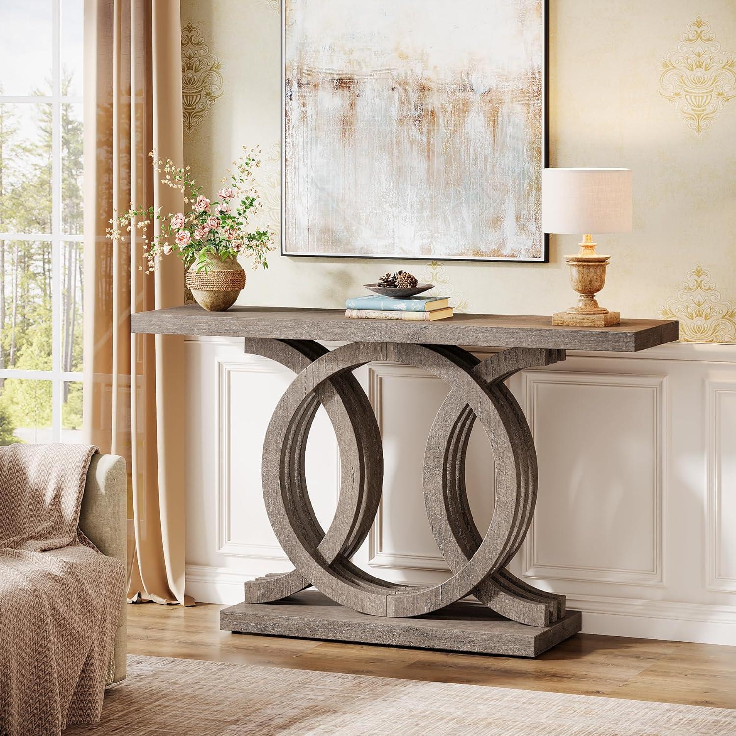 Farmhouse Console Sofa Table, 55 Inches Entryway Hallway Foyer Table White