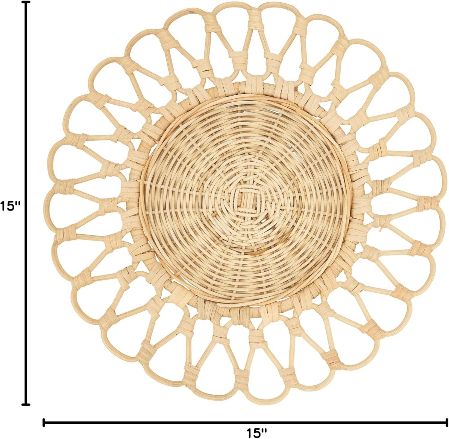 Natural Rattan Cutwork Design Round Placemats, Set of 4