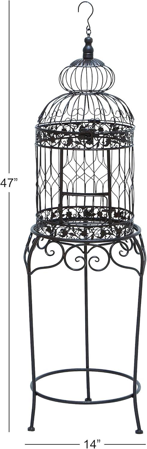 DecMode Indoor Outdoor On Removable Stand Black Metal Birdcage with Latch Lock Closure and Top Hook