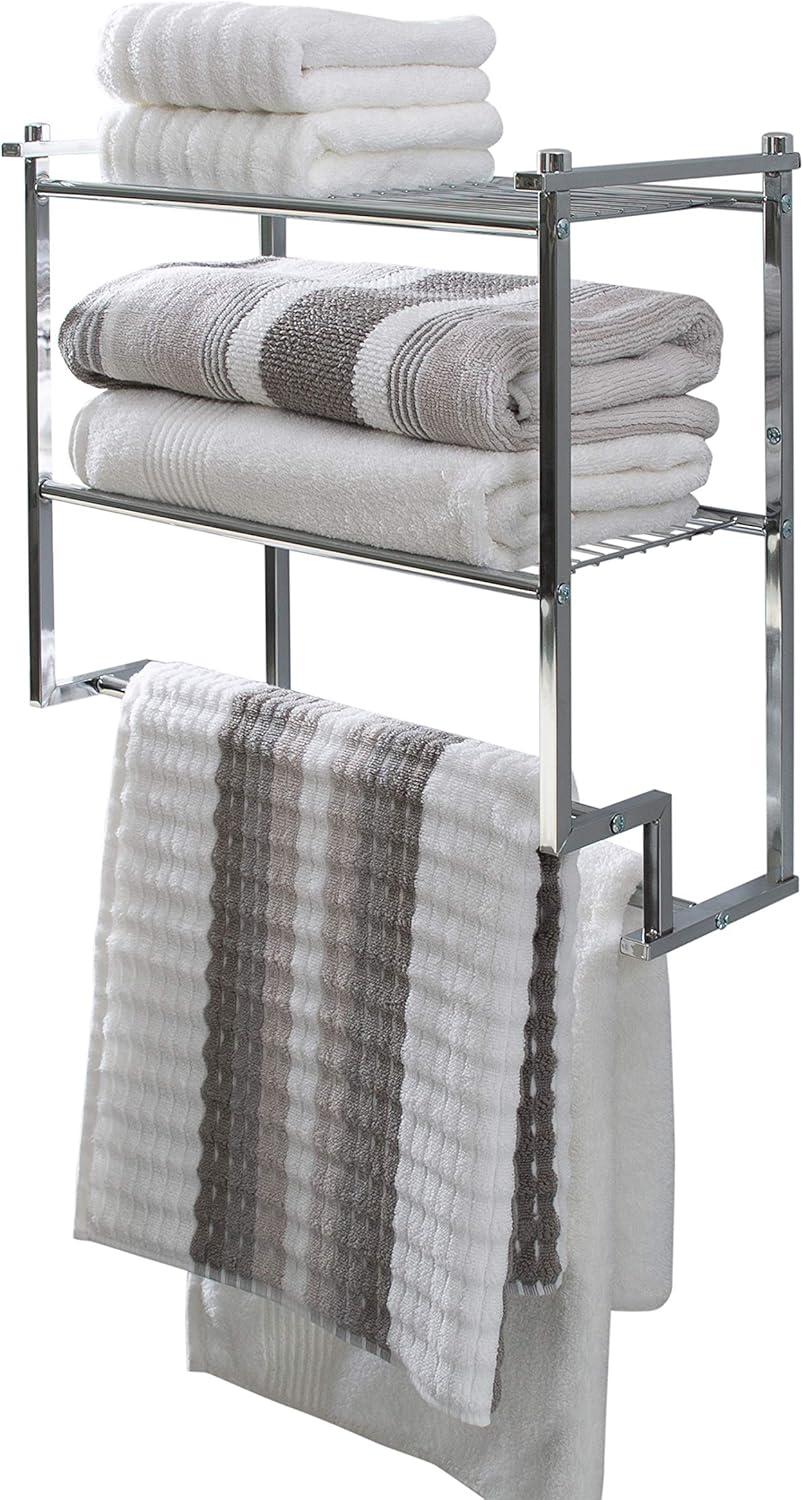 Chrome 2-Tier Wall Mounted Bathroom Shelf with Towel Bar